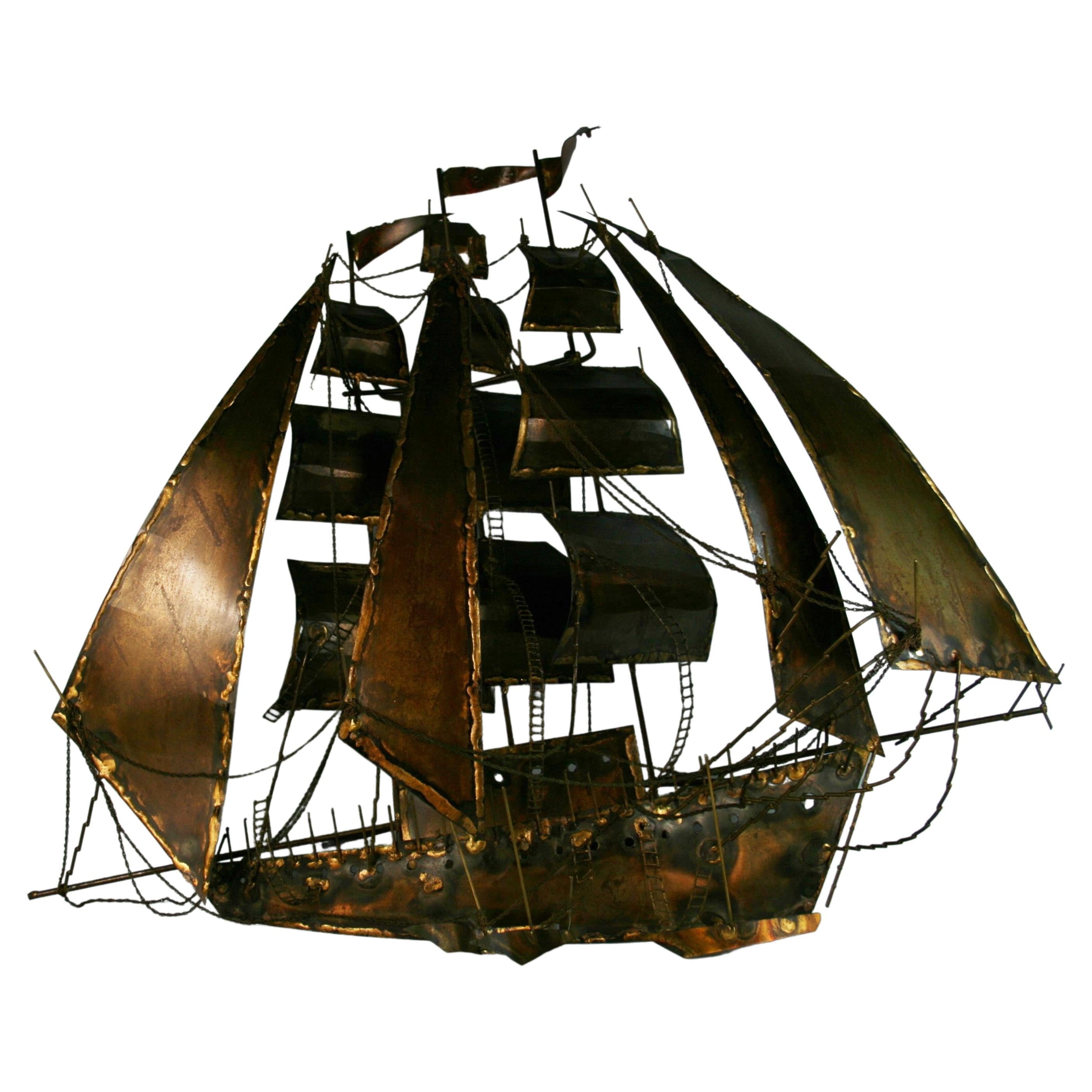 Large Hand Made Sailing Ship Wall Light Sconce Sculpture For Sale