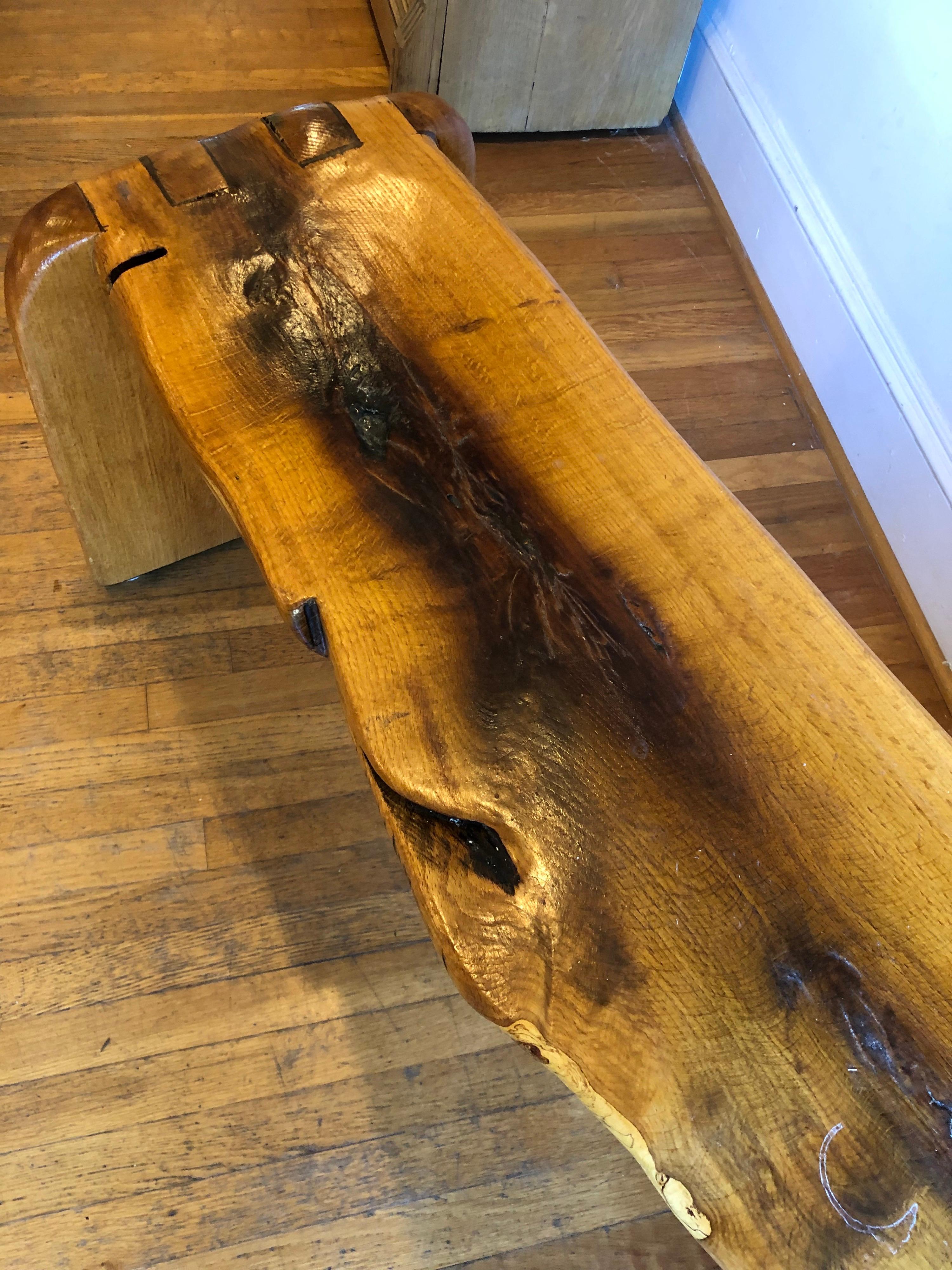 American Large Hand-Made Solid Live Edge Bench For Sale