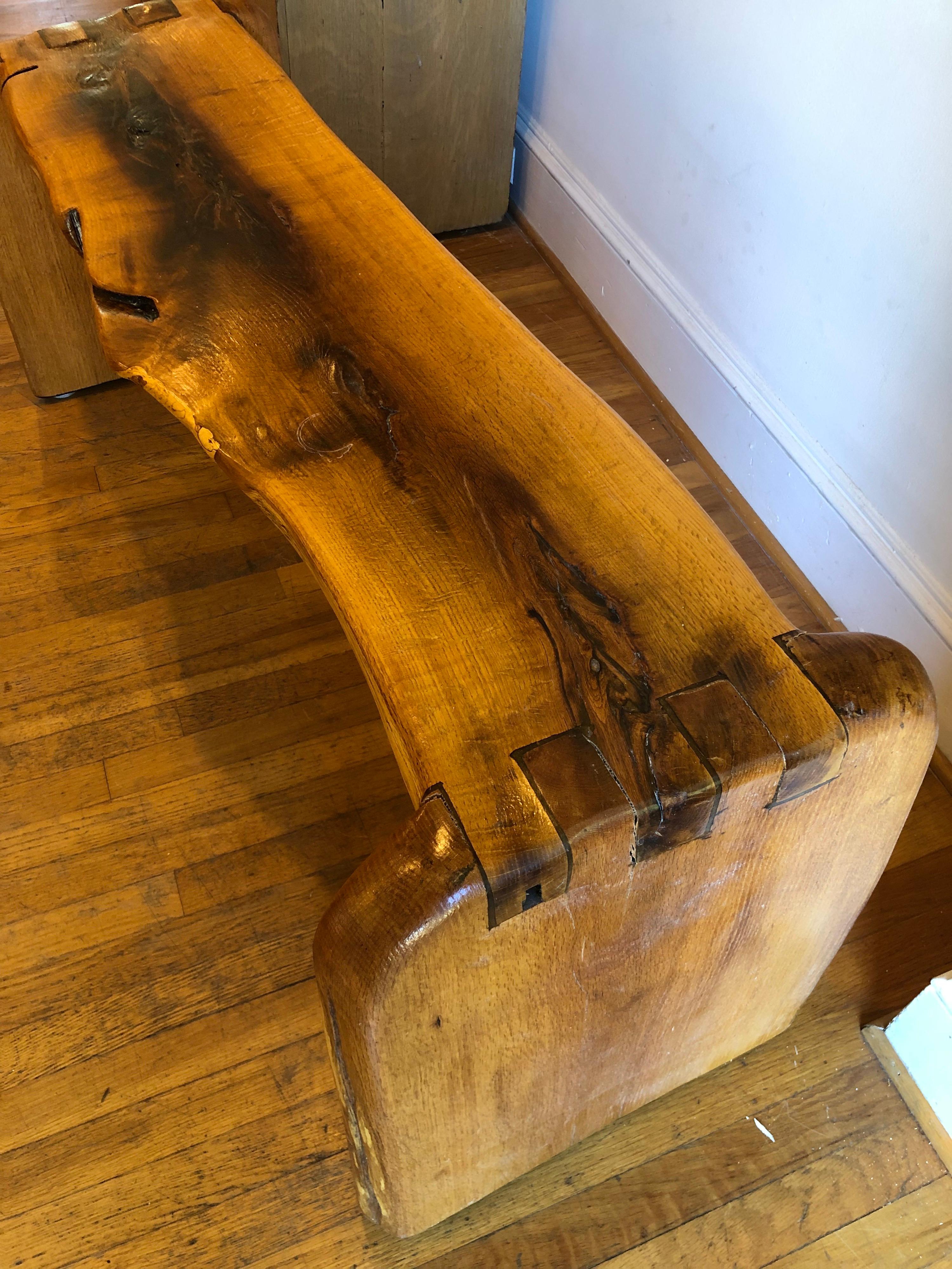 Large Hand-Made Solid Live Edge Bench In Good Condition For Sale In Los Angeles, CA