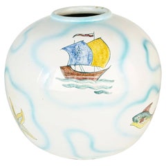 Large hand painted 1940s vase by Soesco Albisola, Italy
