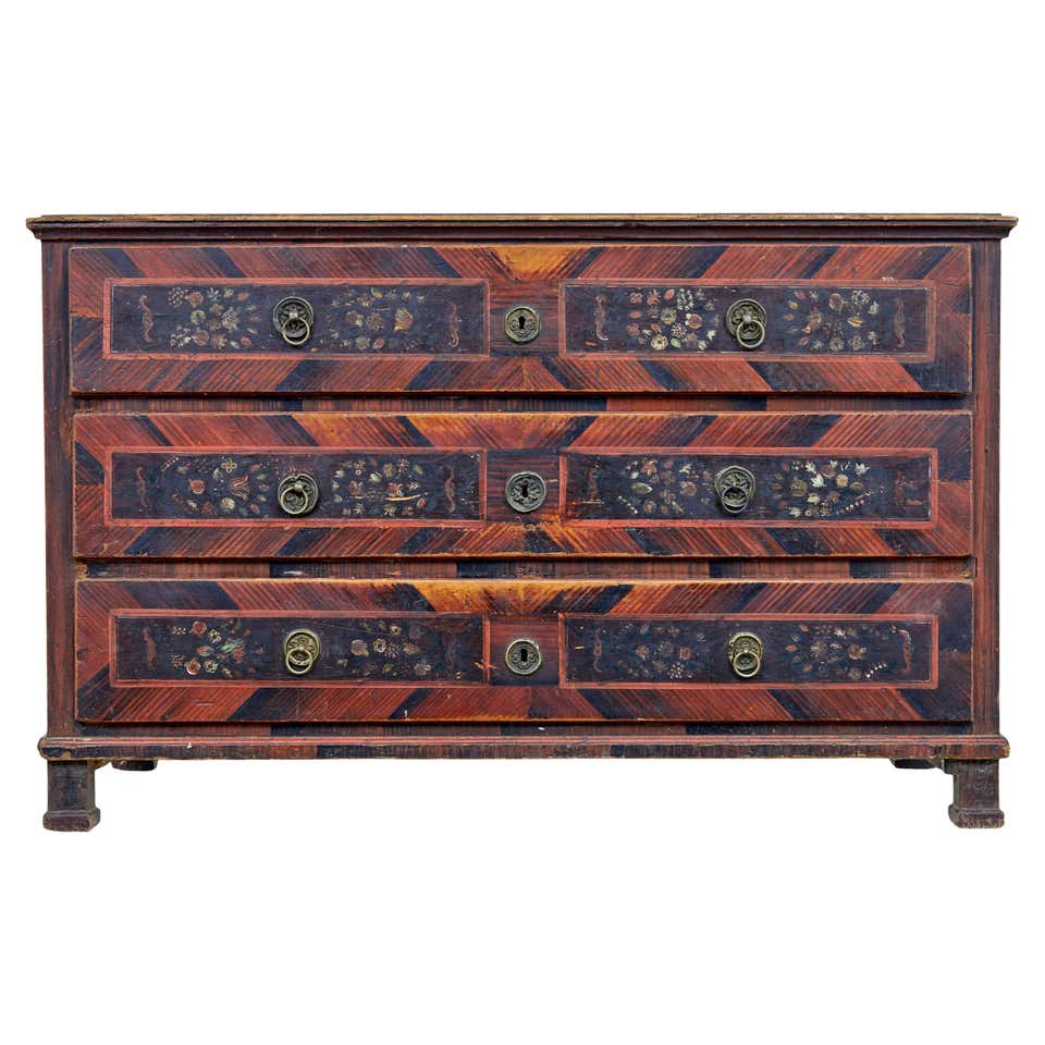 Patterned Chest Hand Painted Chest of Drawers with Harlequin Pattern, 19th Century For ...