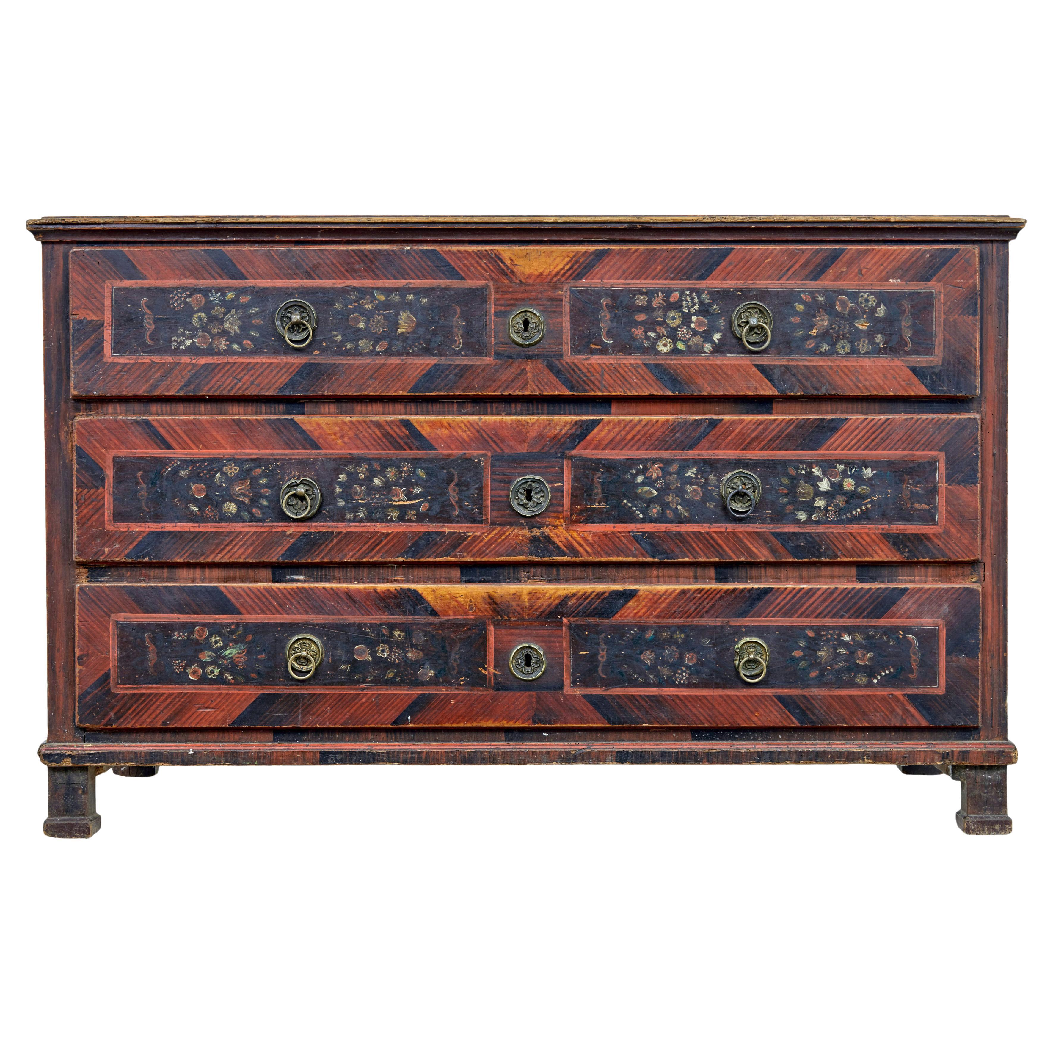 Large hand painted 19th century chest of drawers For Sale