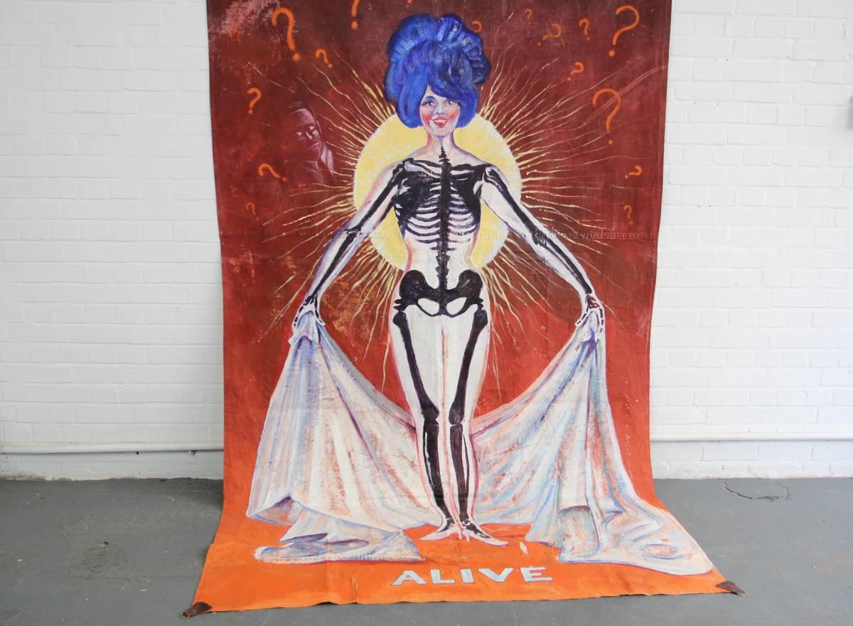 Large Hand-Painted American Circus Sideshow Banner, circa 1960s 5