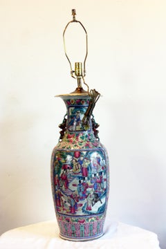 Large Hand-Painted Asian Vase Lamp