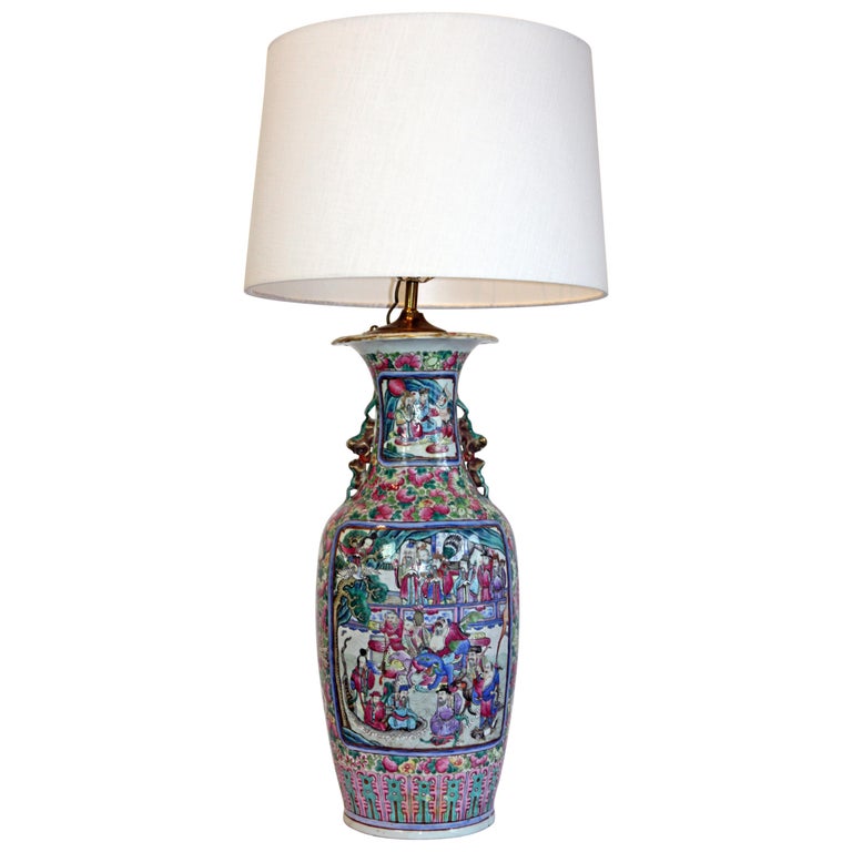 Large HandPainted Asian Vase Lamp For Sale at 1stDibs vase lamps for