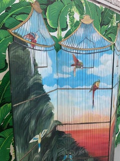 Large Hand Painted Birdcage 3 Panel Screen Room Divider