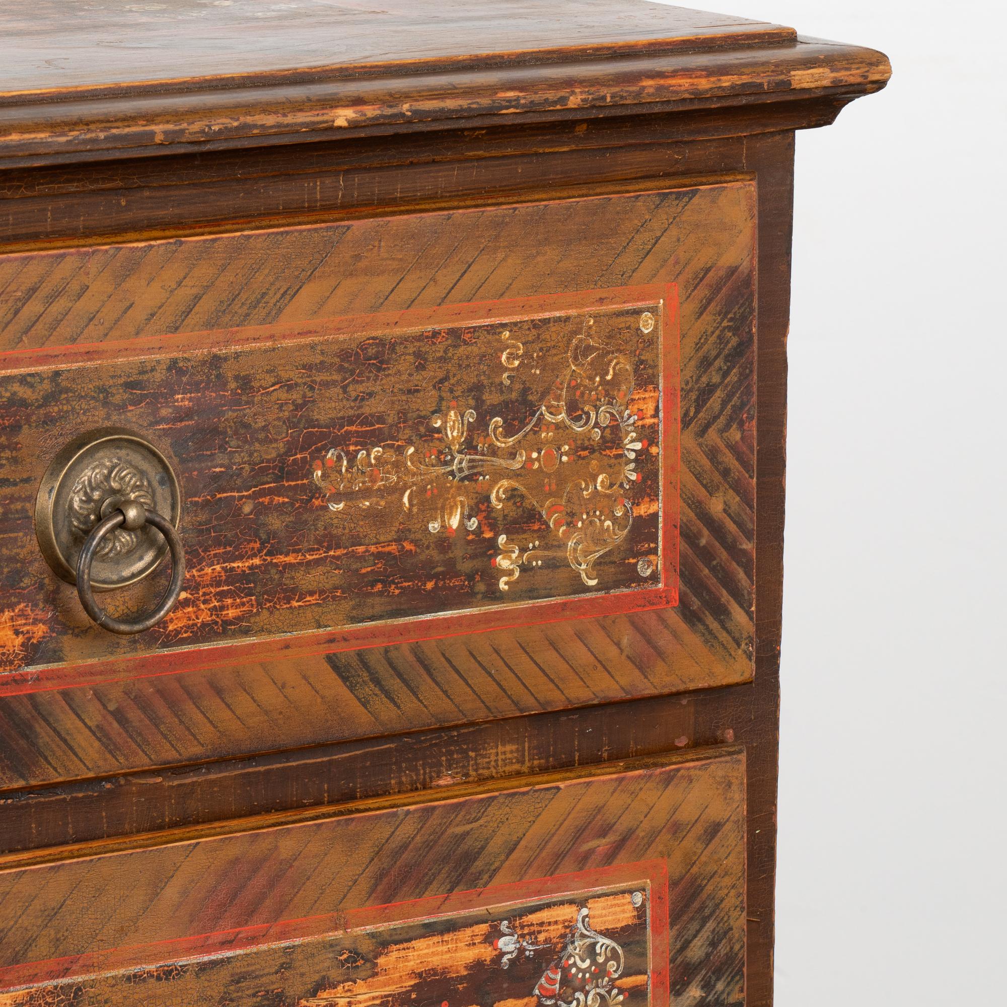 Large Hand Painted Blanket Chest of Three Drawers, Hungary dated 1872 3