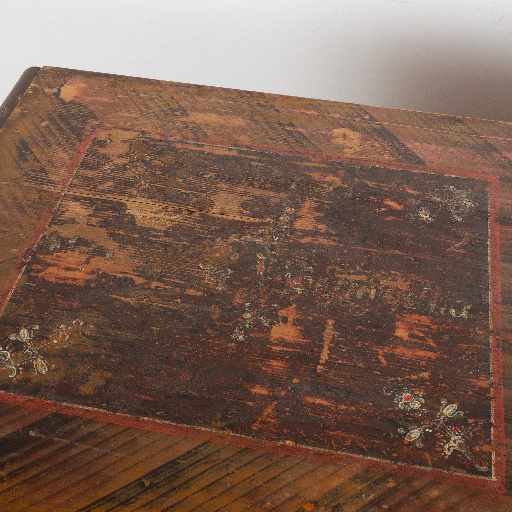 19th Century Large Hand Painted Blanket Chest of Three Drawers, Hungary dated 1872