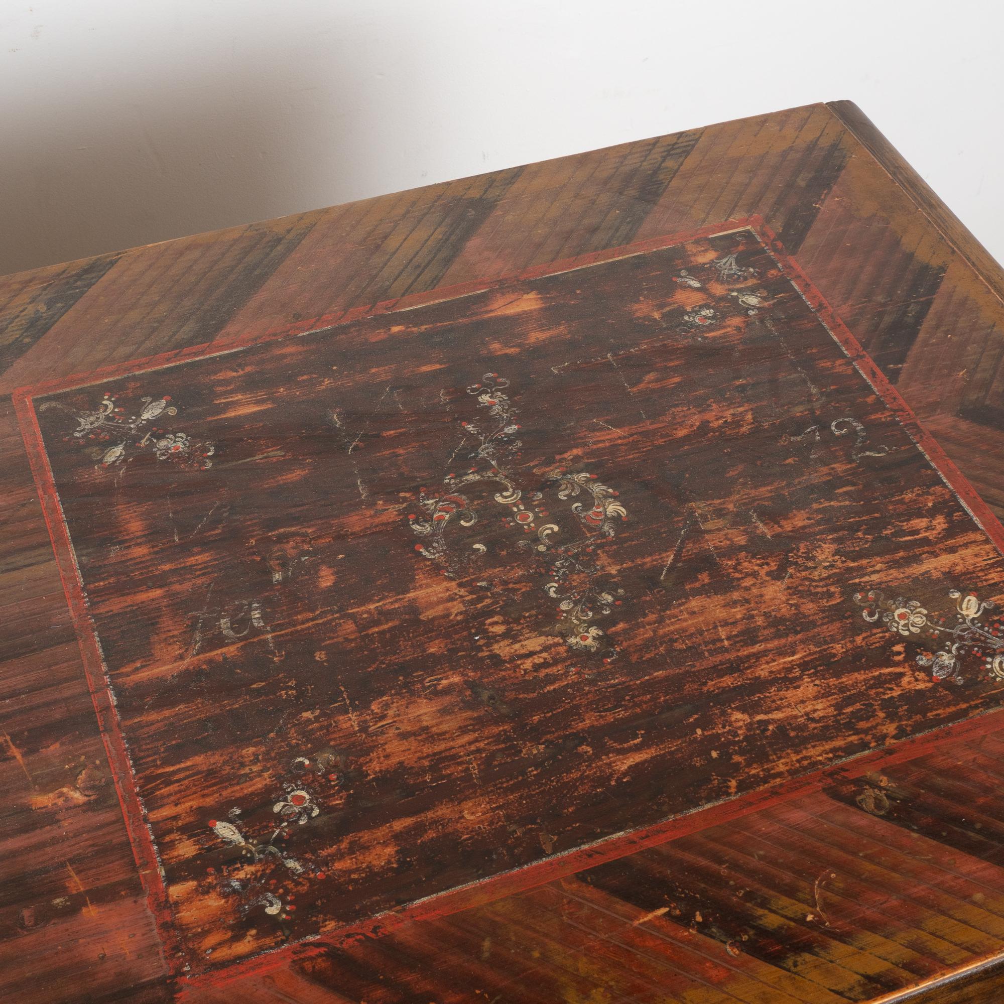 Brass Large Hand Painted Blanket Chest of Three Drawers, Hungary dated 1872