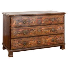 Large Hand Painted Blanket Chest of Three Drawers, Hungary dated 1872