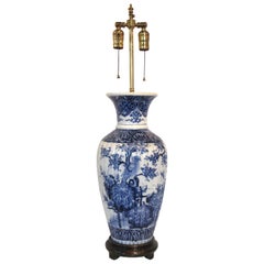 Large Hand Painted Blue and White Earthenware Vase as a Table Lamp