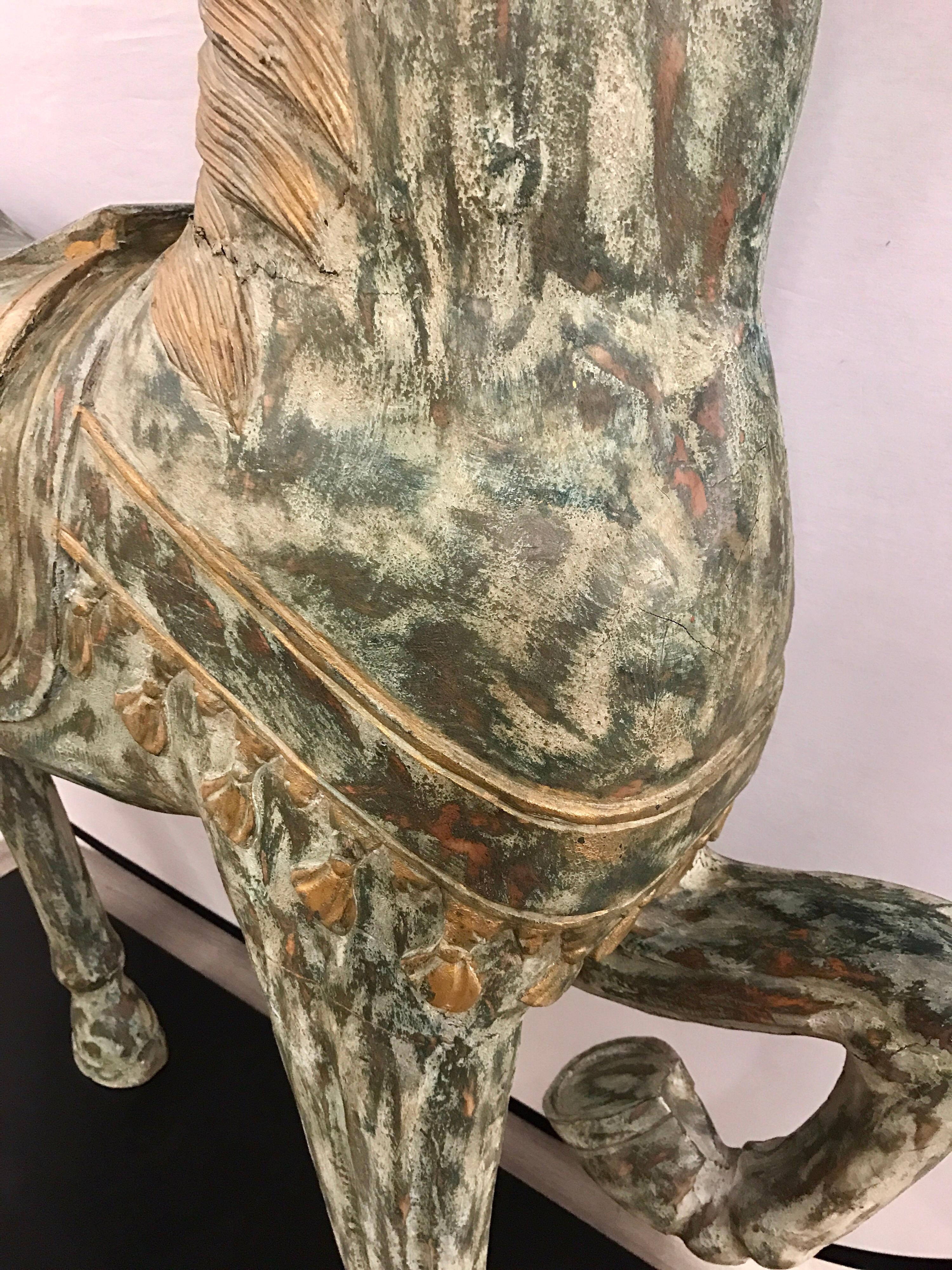 Large Hand-Painted Carved Prancing Horse Sculpture Equestrian Equine 3