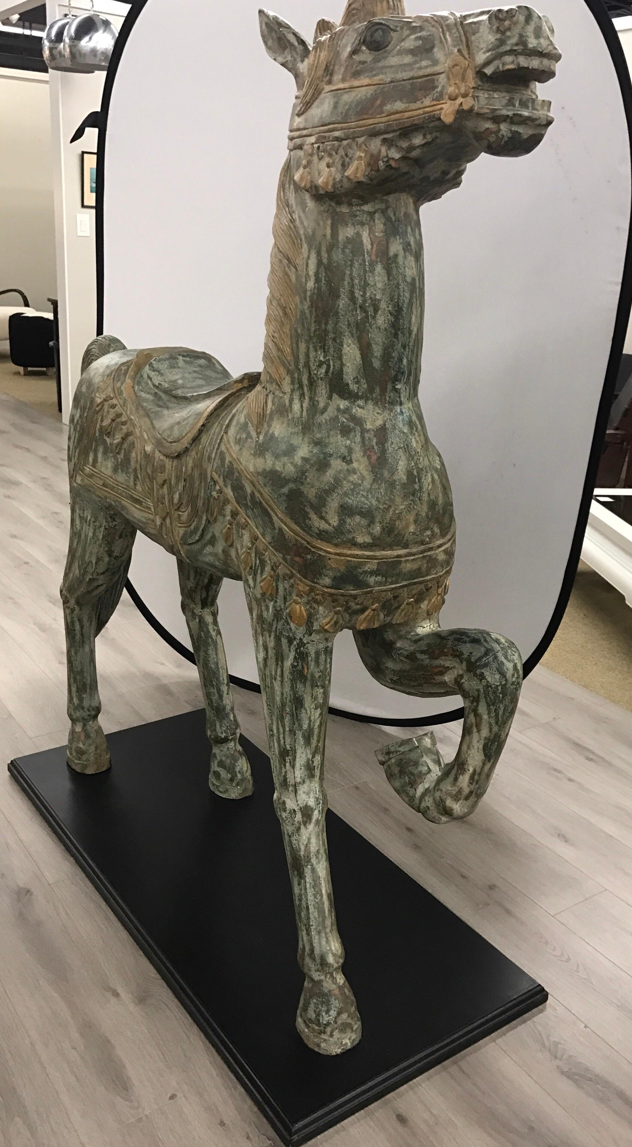 Large Hand-Painted Carved Prancing Horse Sculpture Equestrian Equine 4