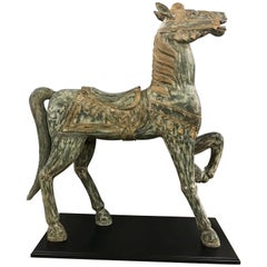 Vintage Large Hand-Painted Carved Prancing Horse Sculpture Equestrian Equine
