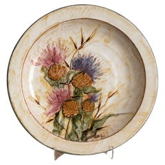 Large Hand-Painted Ceramic Charger by Maria Lluis for Sant Vicens, Perpignan, Fr
