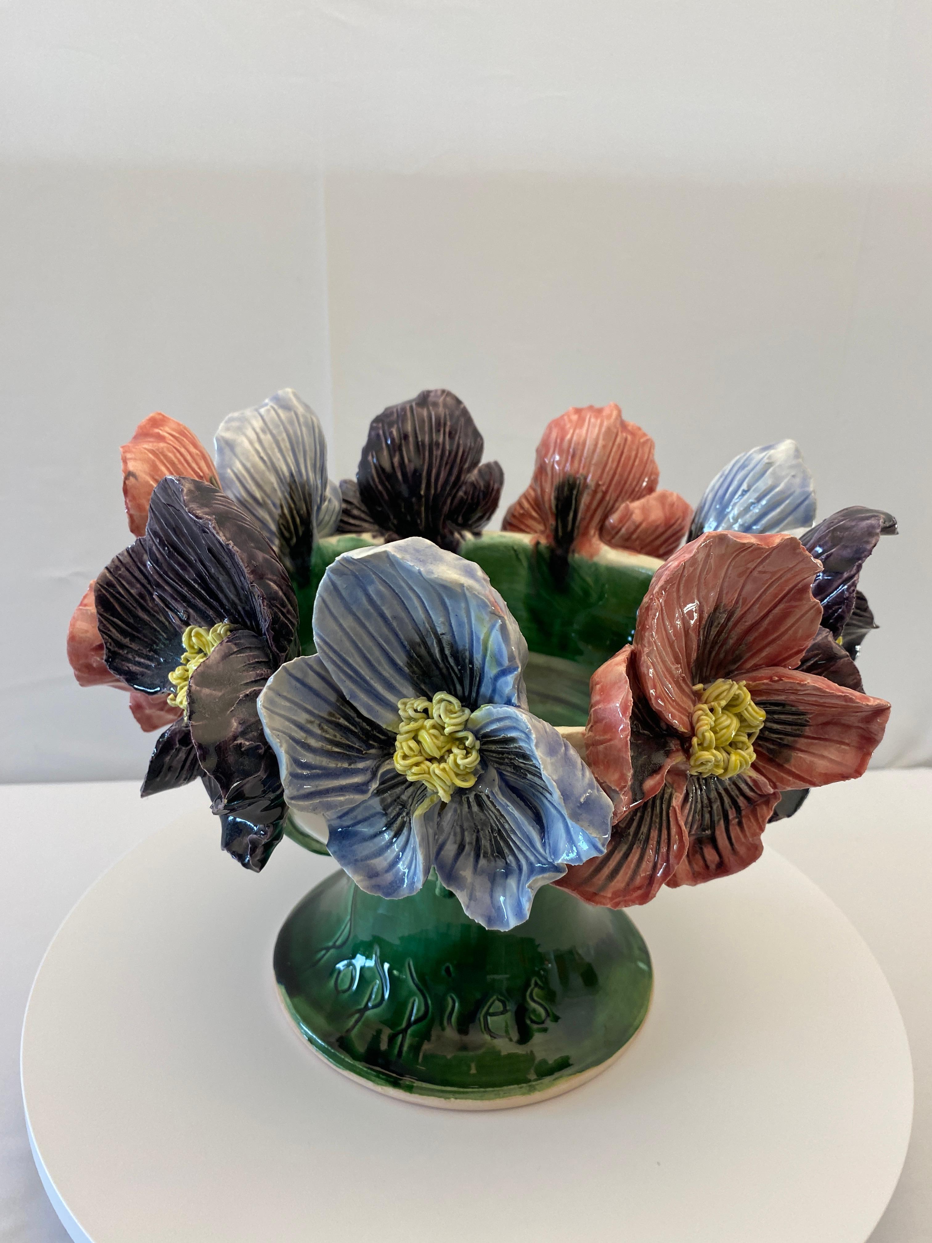 Large French Barbotine Style Ceramic Flower Vase signed Debra Betancourt  For Sale 3