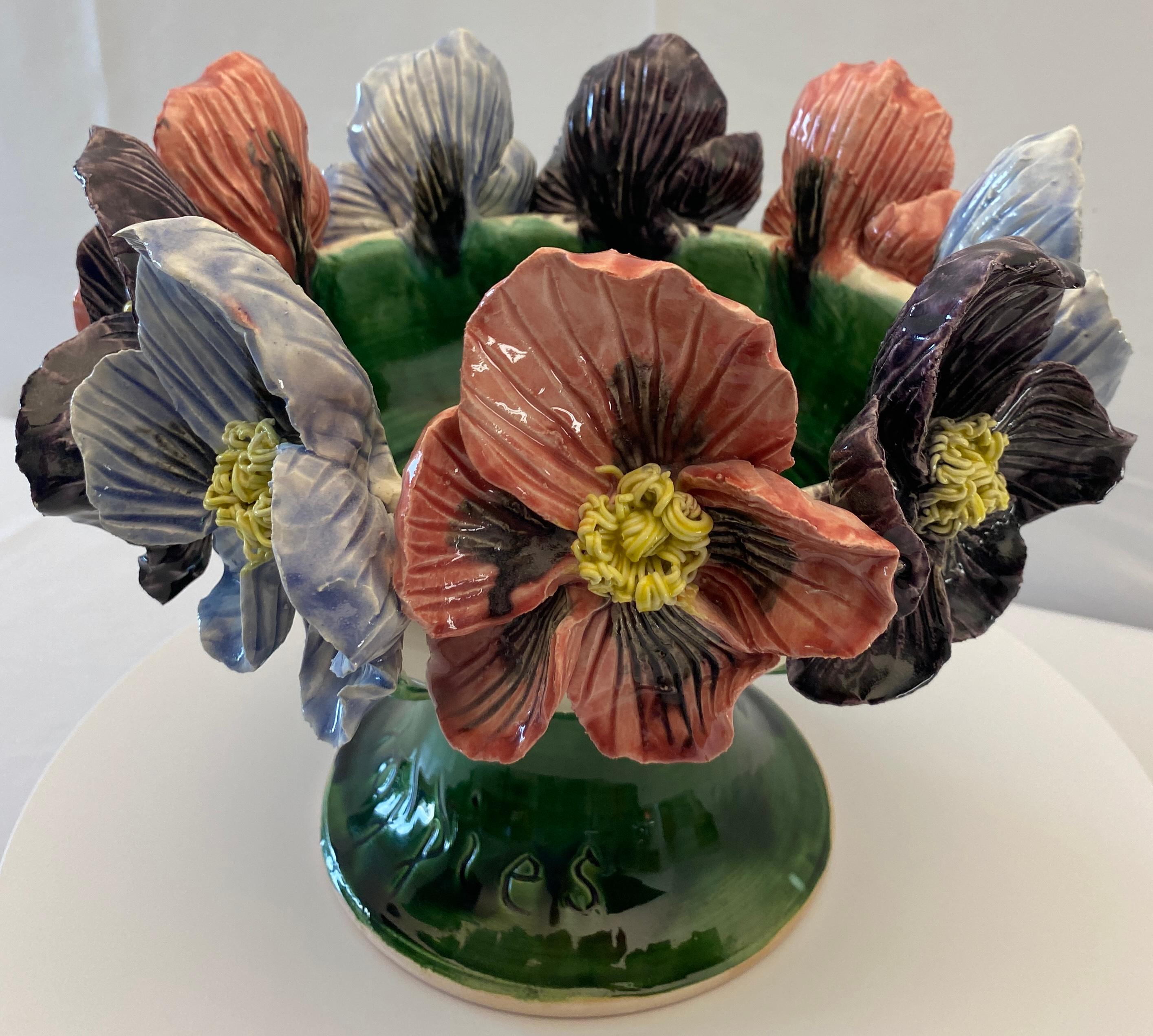 Modern Large French Barbotine Style Ceramic Flower Vase signed Debra Betancourt  For Sale