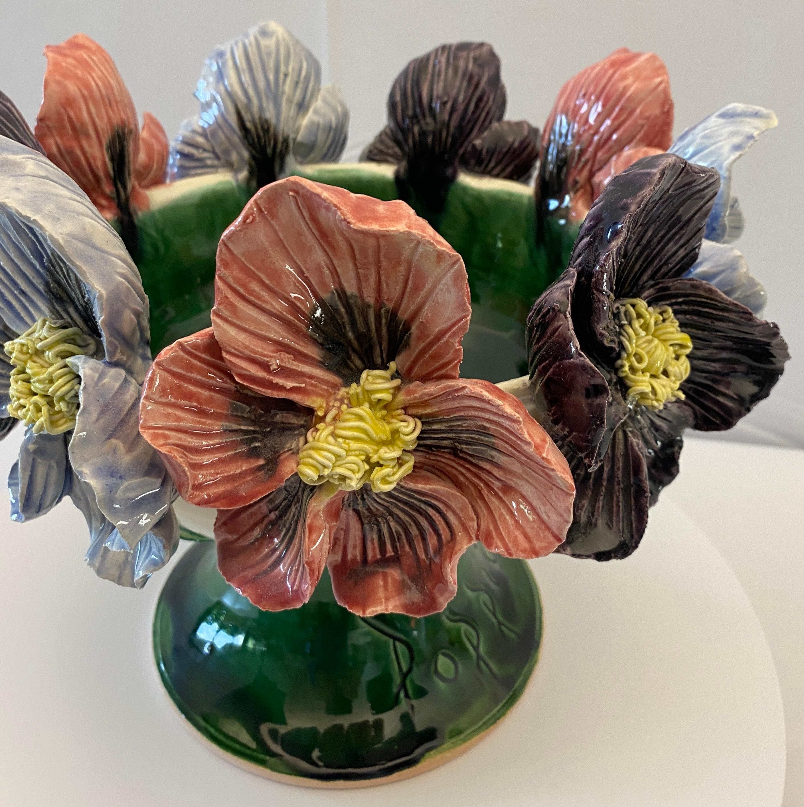 Large French Barbotine Style Ceramic Flower Vase signed Debra Betancourt  In Good Condition For Sale In Miami, FL
