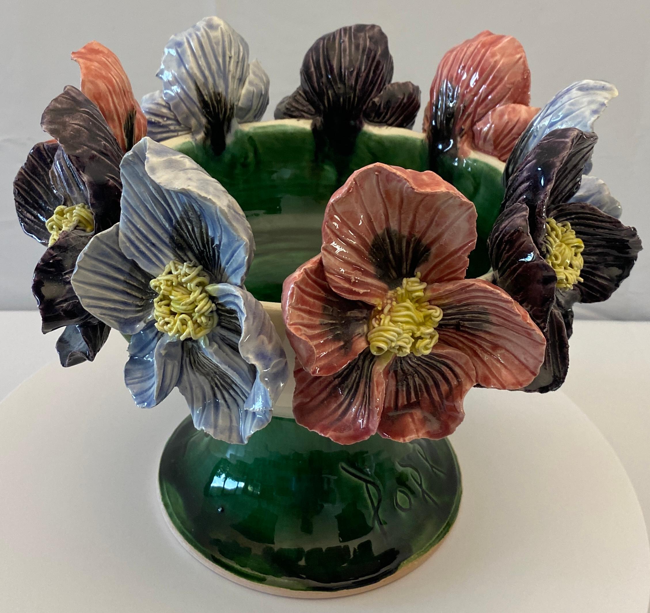 Large French Barbotine Style Ceramic Flower Vase signed Debra Betancourt  For Sale 1