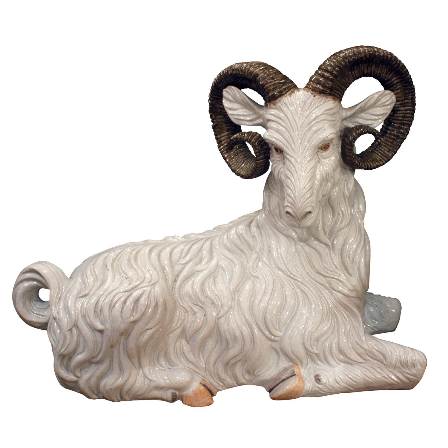 Large Italian Hand Painted Ceramic Ram, 1950s 