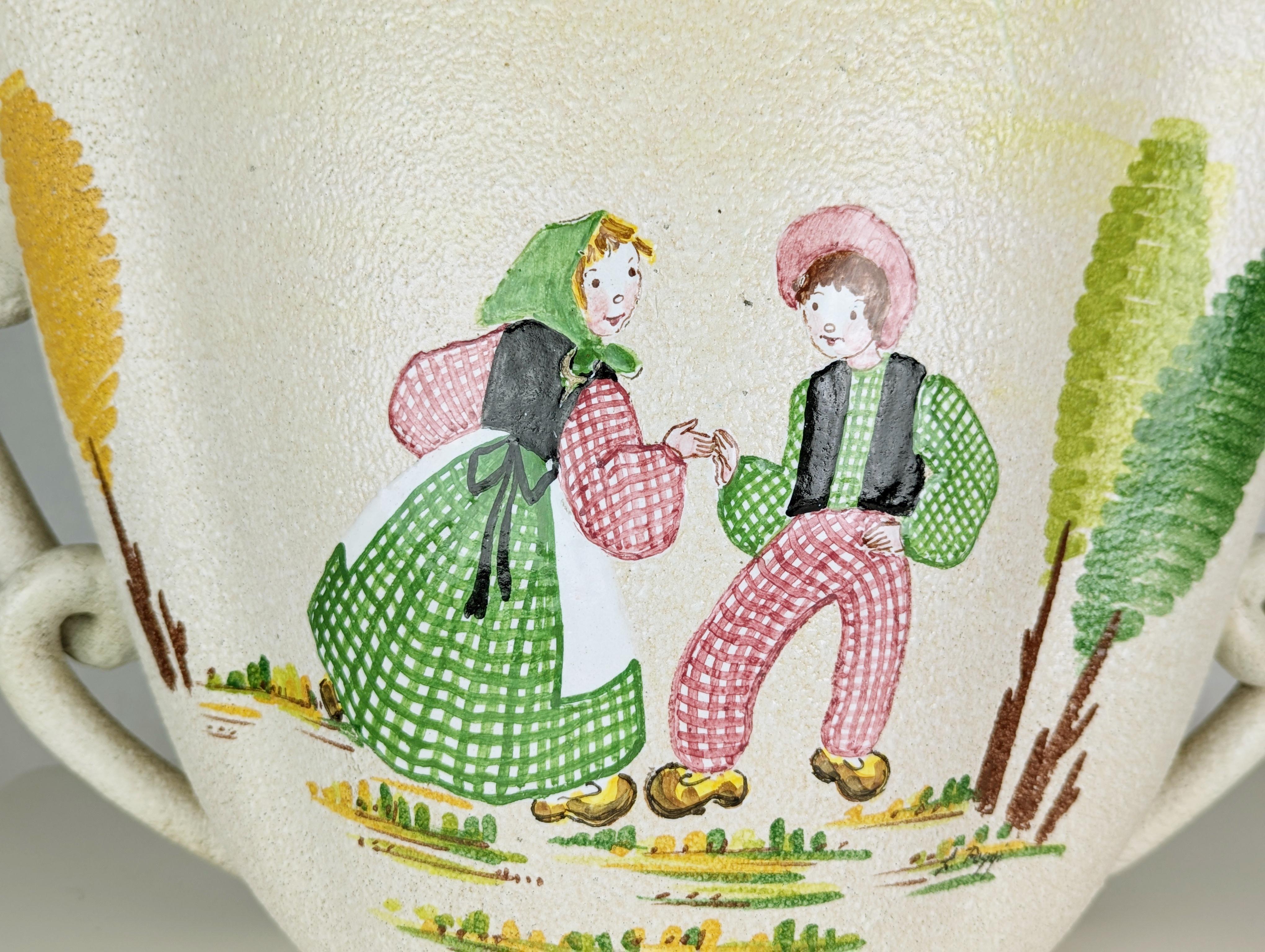 Mid-Century Modern Large hand painted ceramic Mid Century vase by CE AS Albisola For Sale
