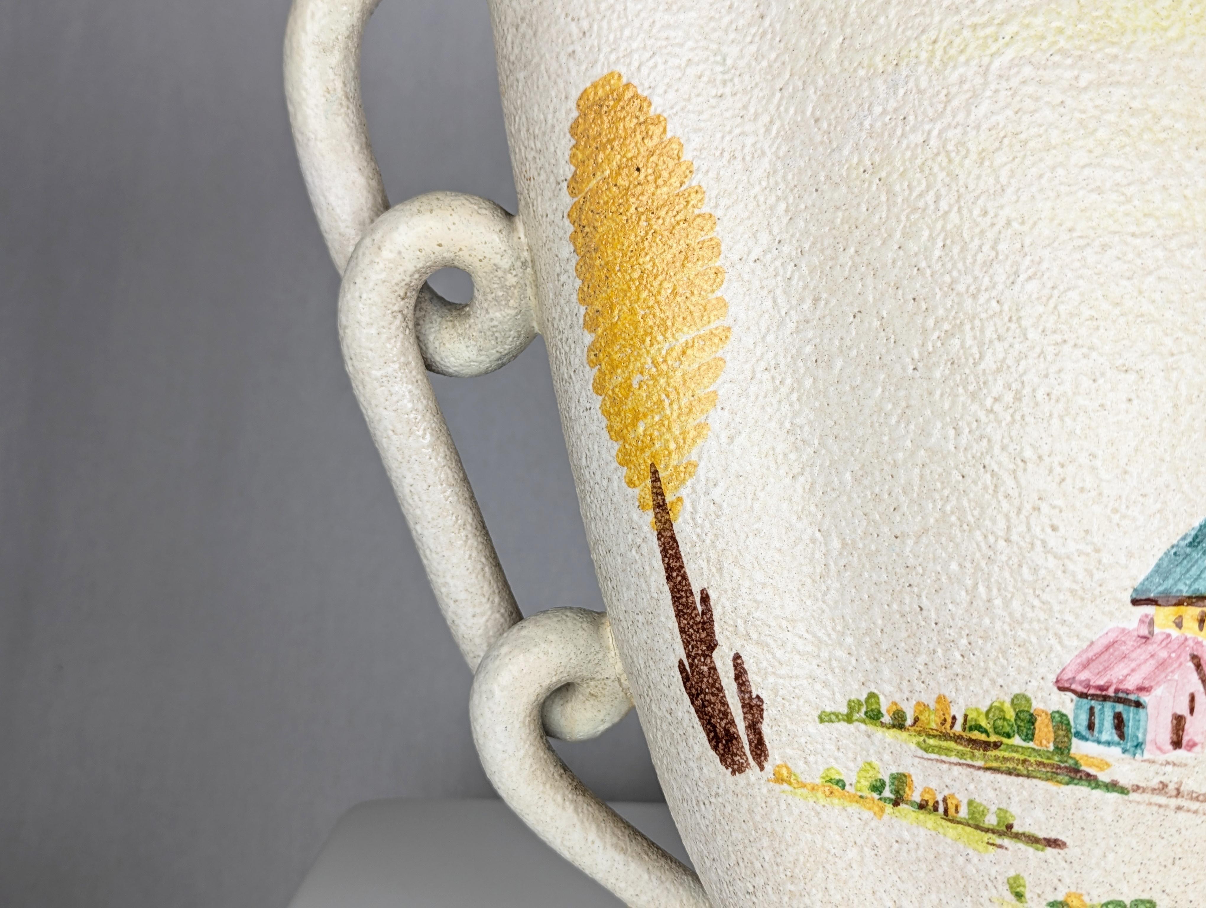 Large hand painted ceramic Mid Century vase by CE AS Albisola In Good Condition For Sale In Varese, Lombardia