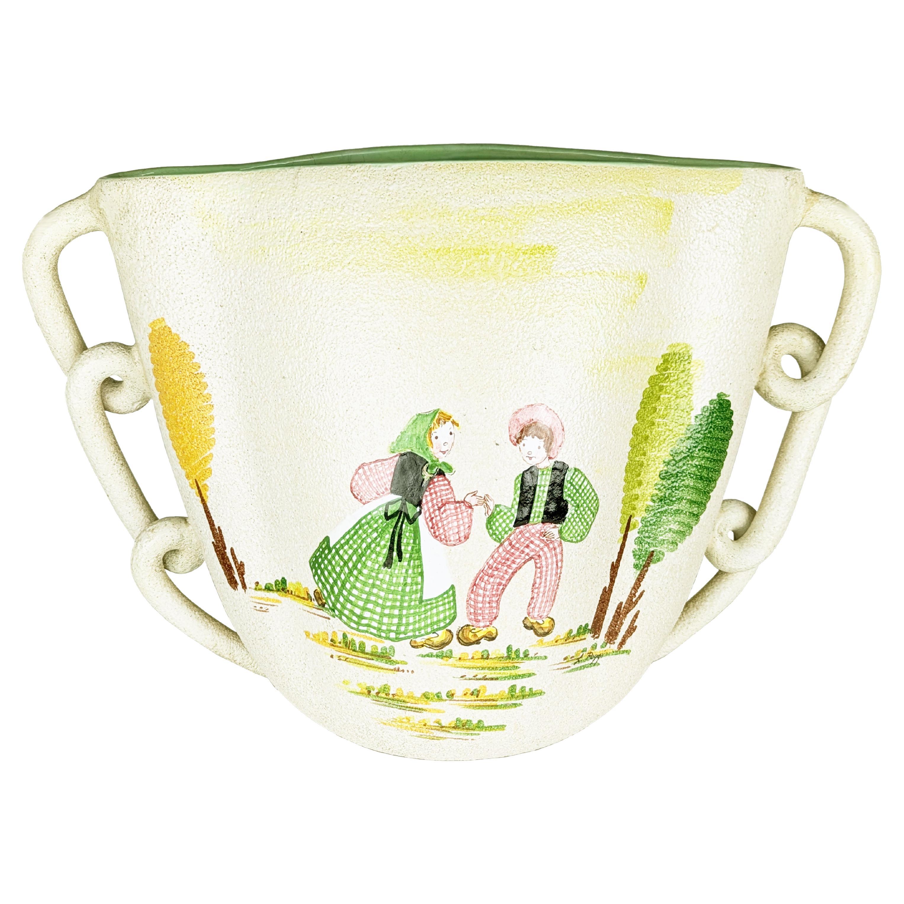 Large hand painted ceramic Mid Century vase by CE AS Albisola