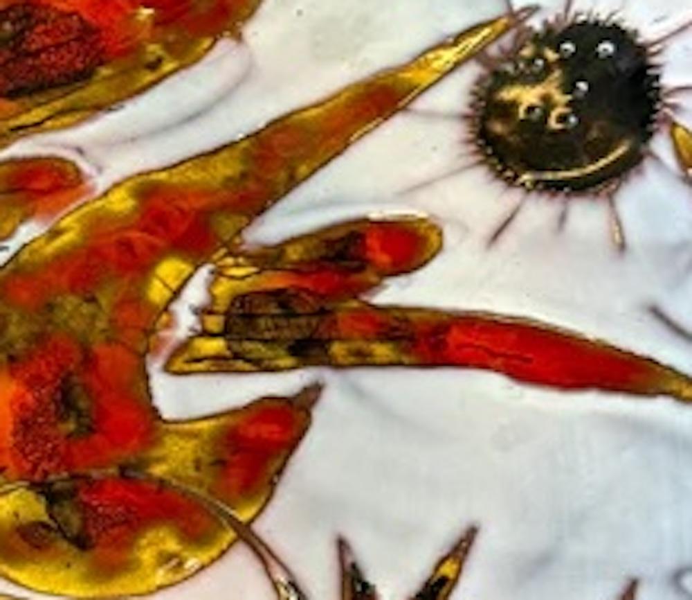 Francese Grande piatto in ceramica dipinto a mano di Monique Brunner, circa anni '50 in vendita