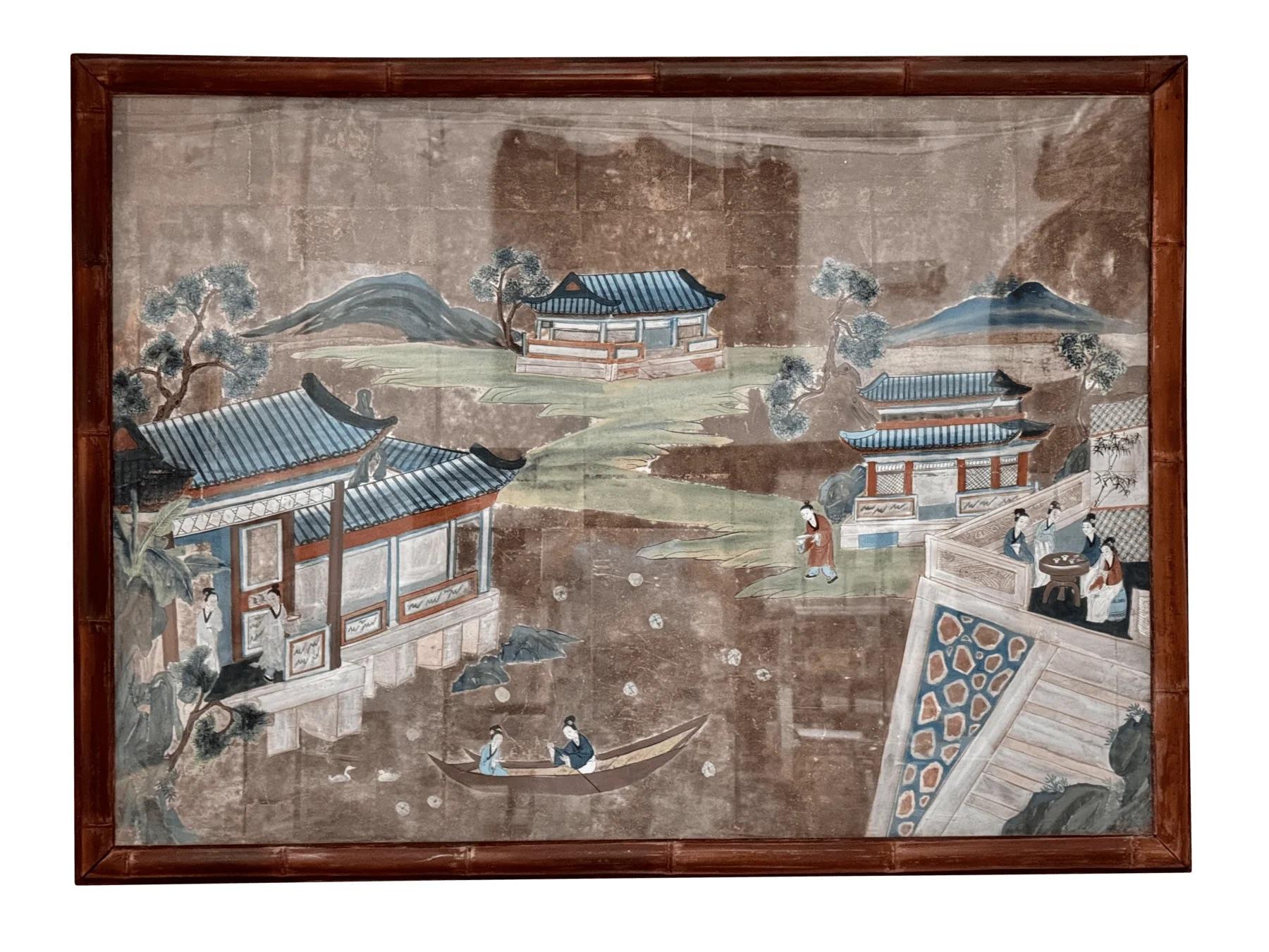 Chinois Grande peinture de papier peint chinoise peinte à la main, China Trade, 18e - début 19e C. en vente