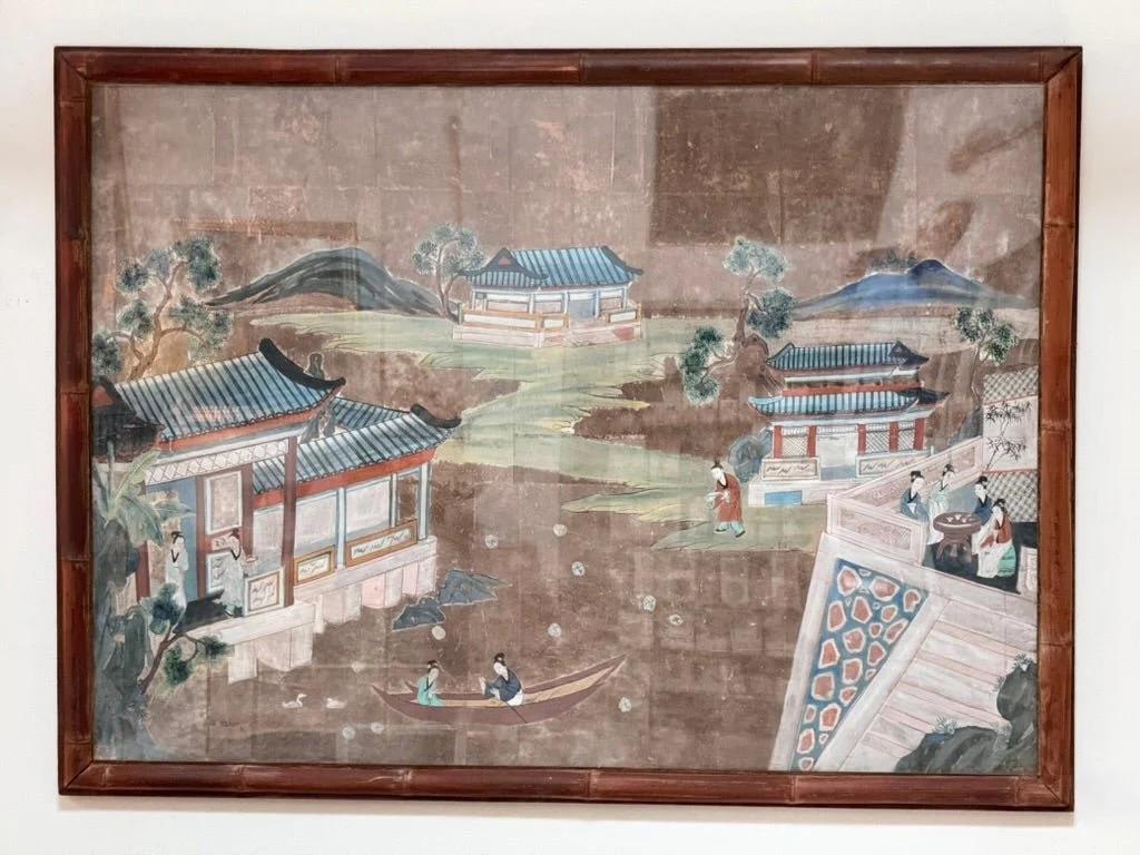 Grande peinture de papier peint chinoise peinte à la main, China Trade, 18e - début 19e C. Bon état - En vente à Charlottesville, VA