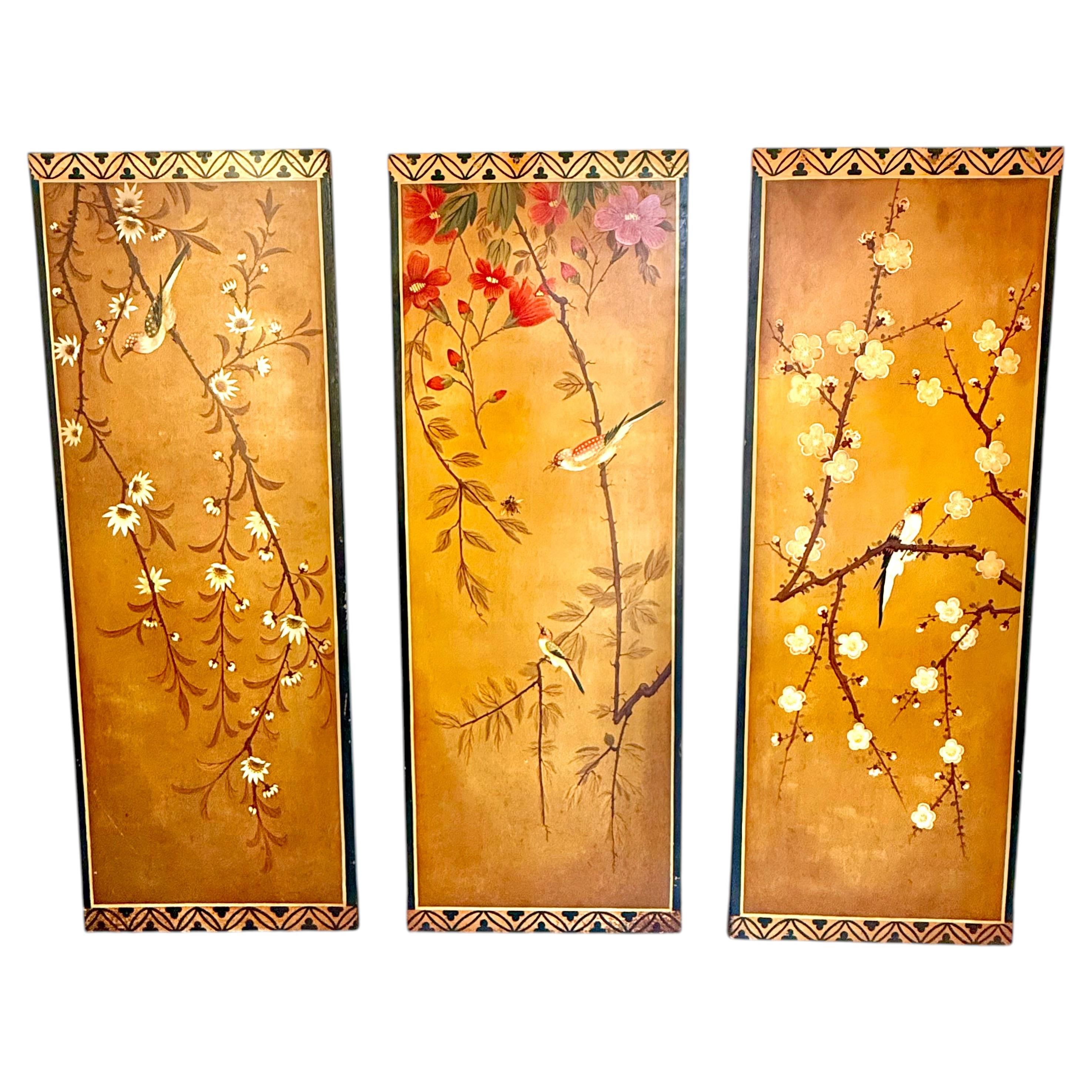 Grandes paneles o tapices de pared de estilo chinoiserie pintados a mano