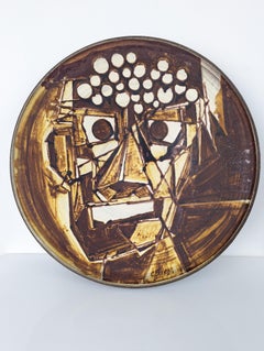 Large Hand-Painted Cubist Plate, Signed to Document