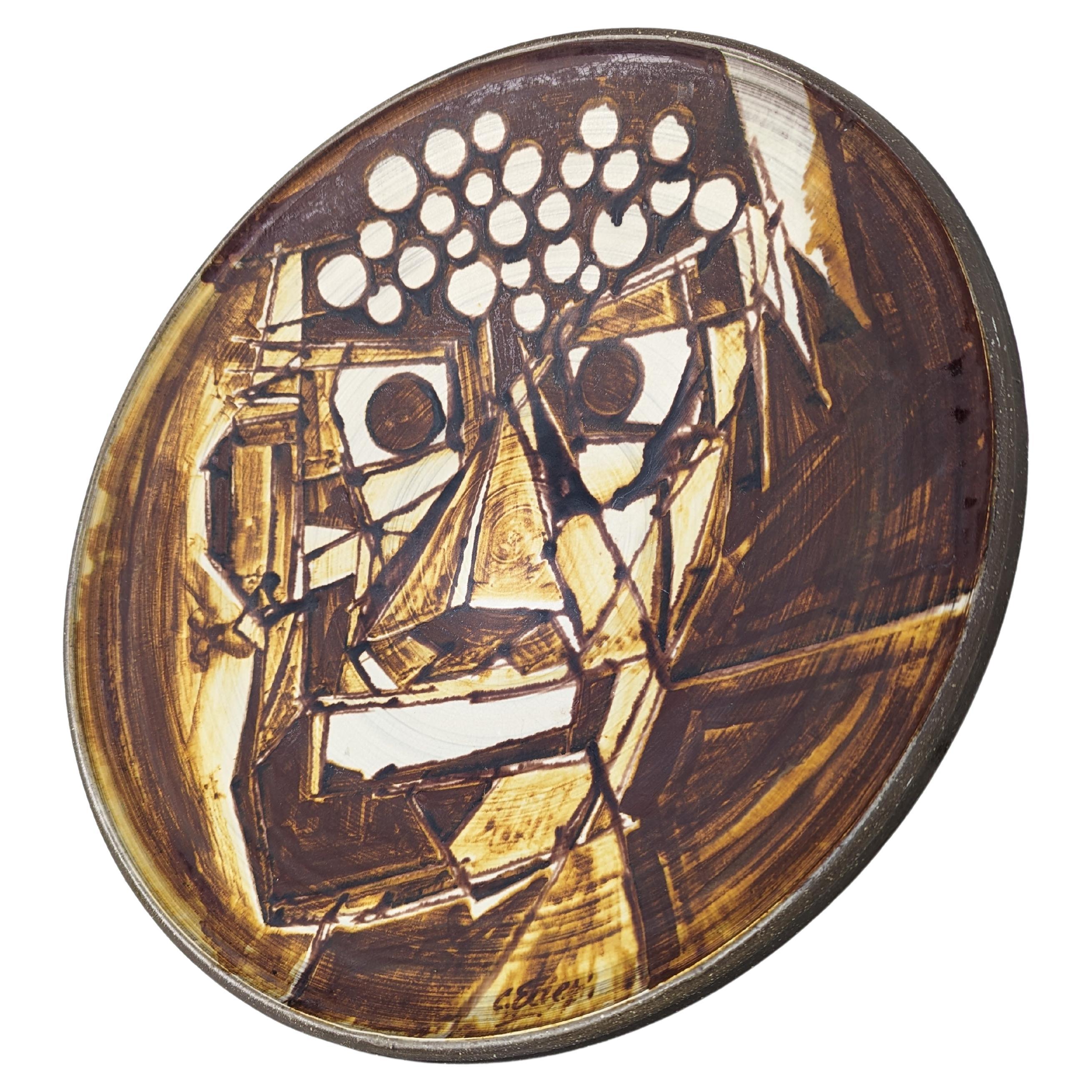 Large Hand-Painted Cubist Plate, Signed to Document For Sale