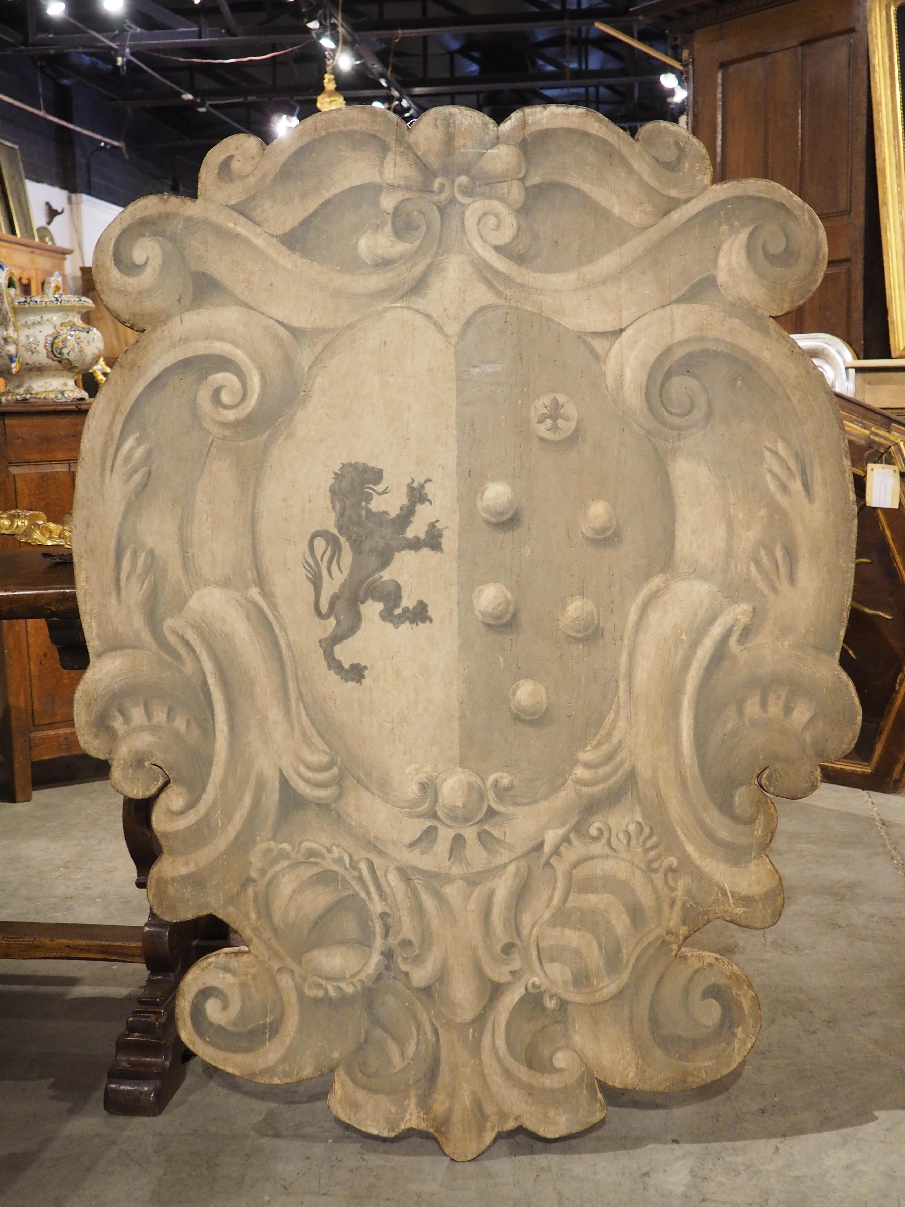 Large Hand Painted Curved Wooden Stemma Plaque from Florence, Italy, H-57 1/4 10