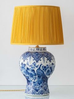 Large Hand-Painted Dutch Delft Blue and White Ceramic Peacock Table Lamp, 1961