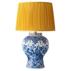 Large Hand-Painted Dutch Delft Blue and White Ceramic Peacock Table Lamp, 1961