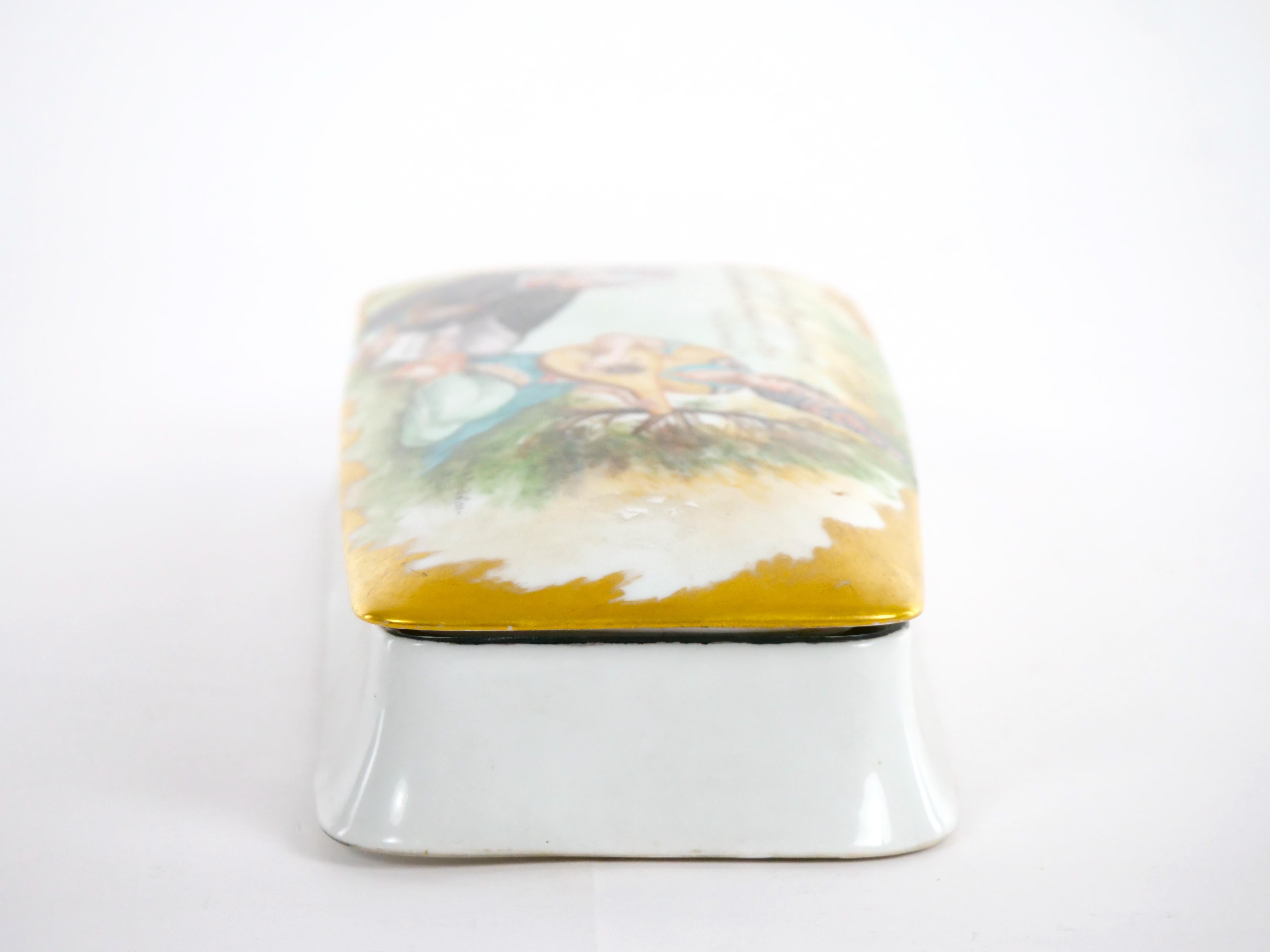 Large Hand Painted German Porcelain Covered Box For Sale 5