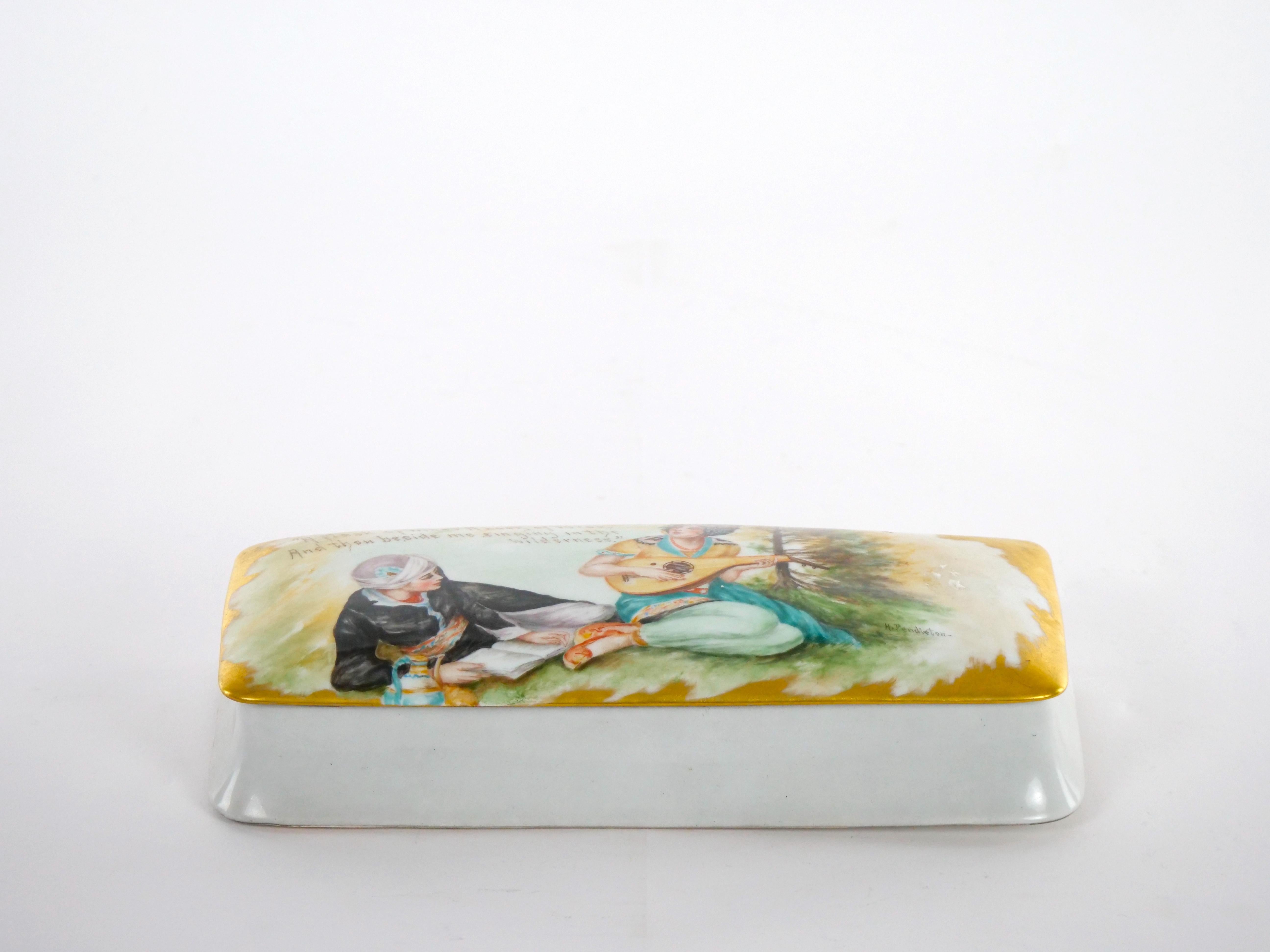 Large Hand Painted German Porcelain Covered Box For Sale 7