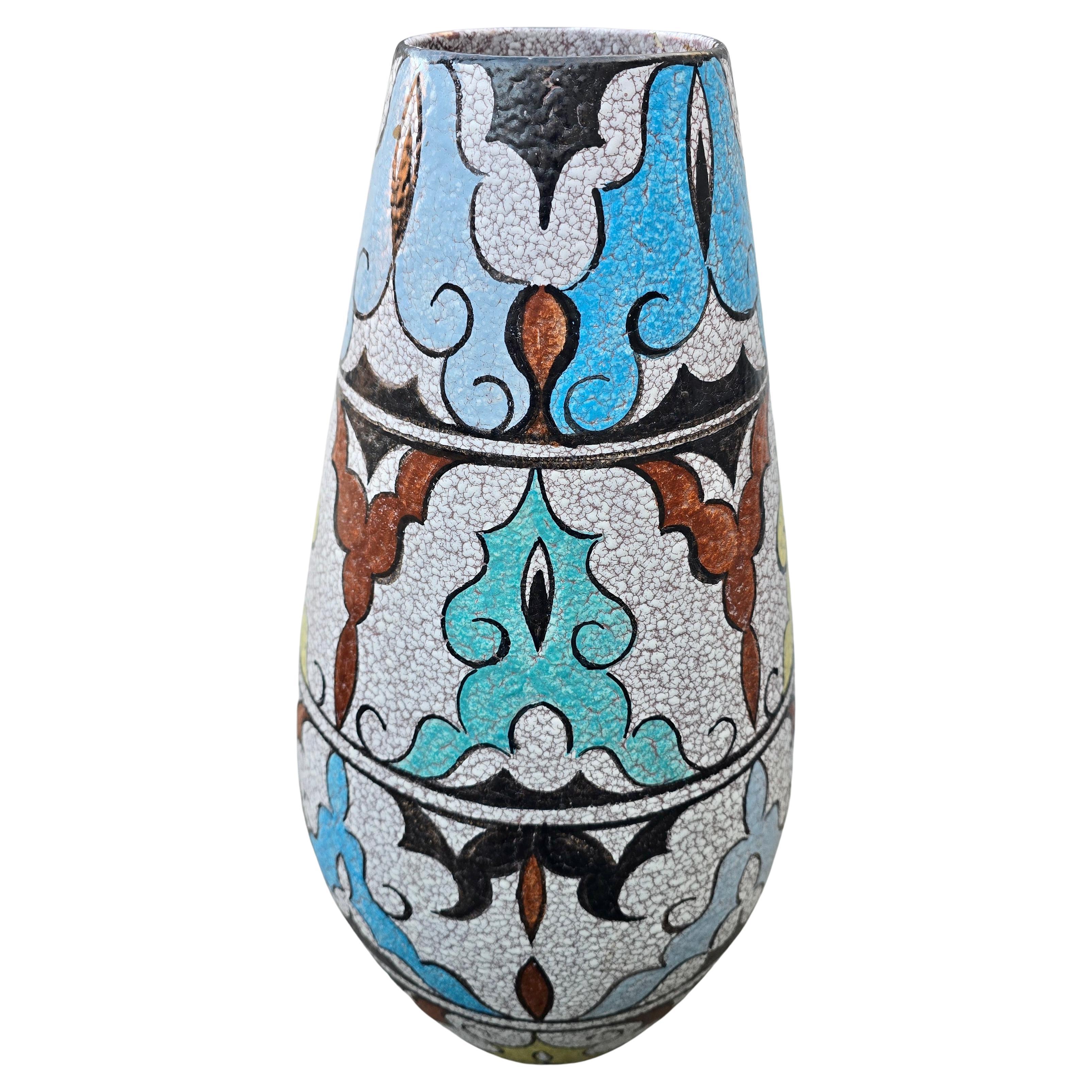 Mid-Century Modern Grand vase en Studio Pottery allemand peint à la main par A. Becker pour Steuler, années 1950 en vente