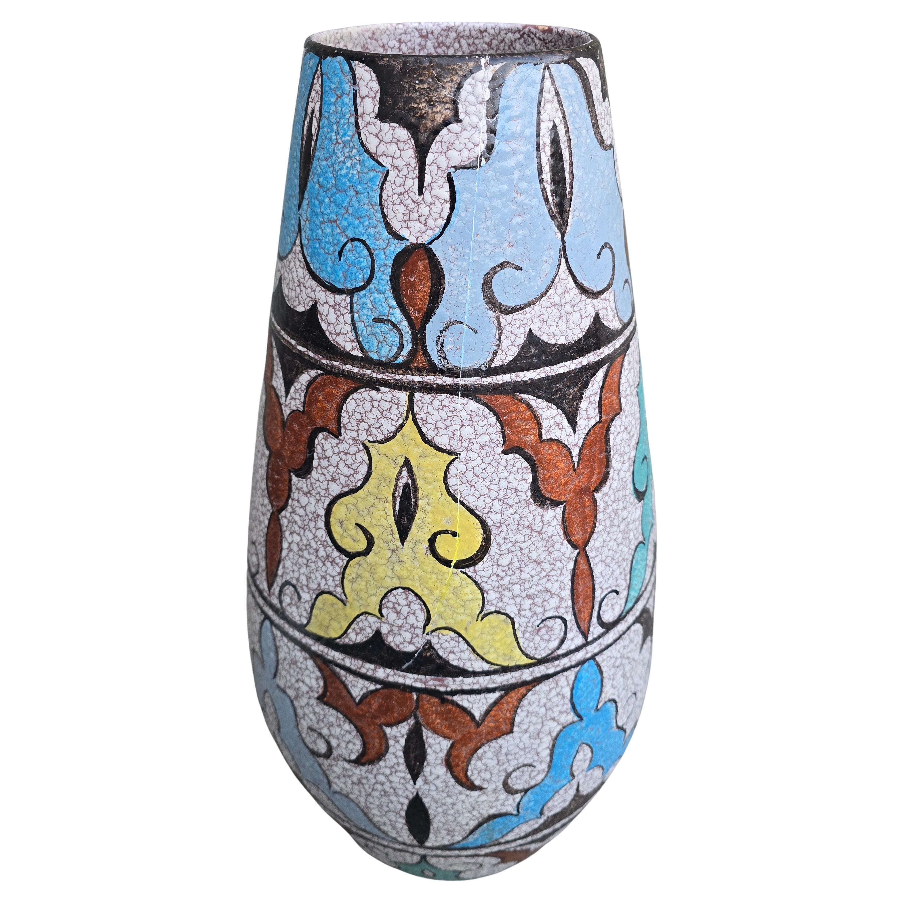 Allemand Grand vase en Studio Pottery allemand peint à la main par A. Becker pour Steuler, années 1950 en vente