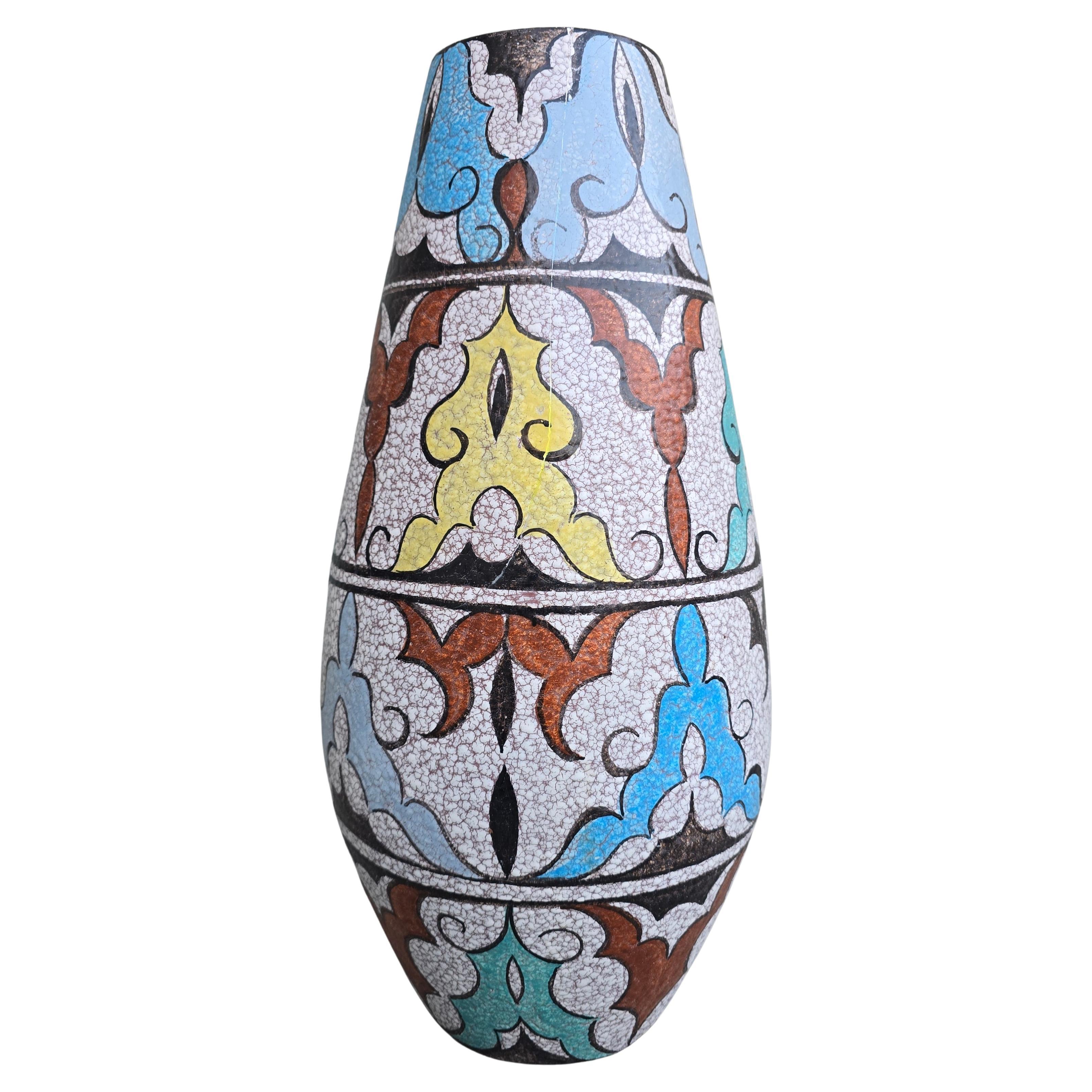 Grand vase en Studio Pottery allemand peint à la main par A. Becker pour Steuler, années 1950 Bon état - En vente à Antwerp, BE