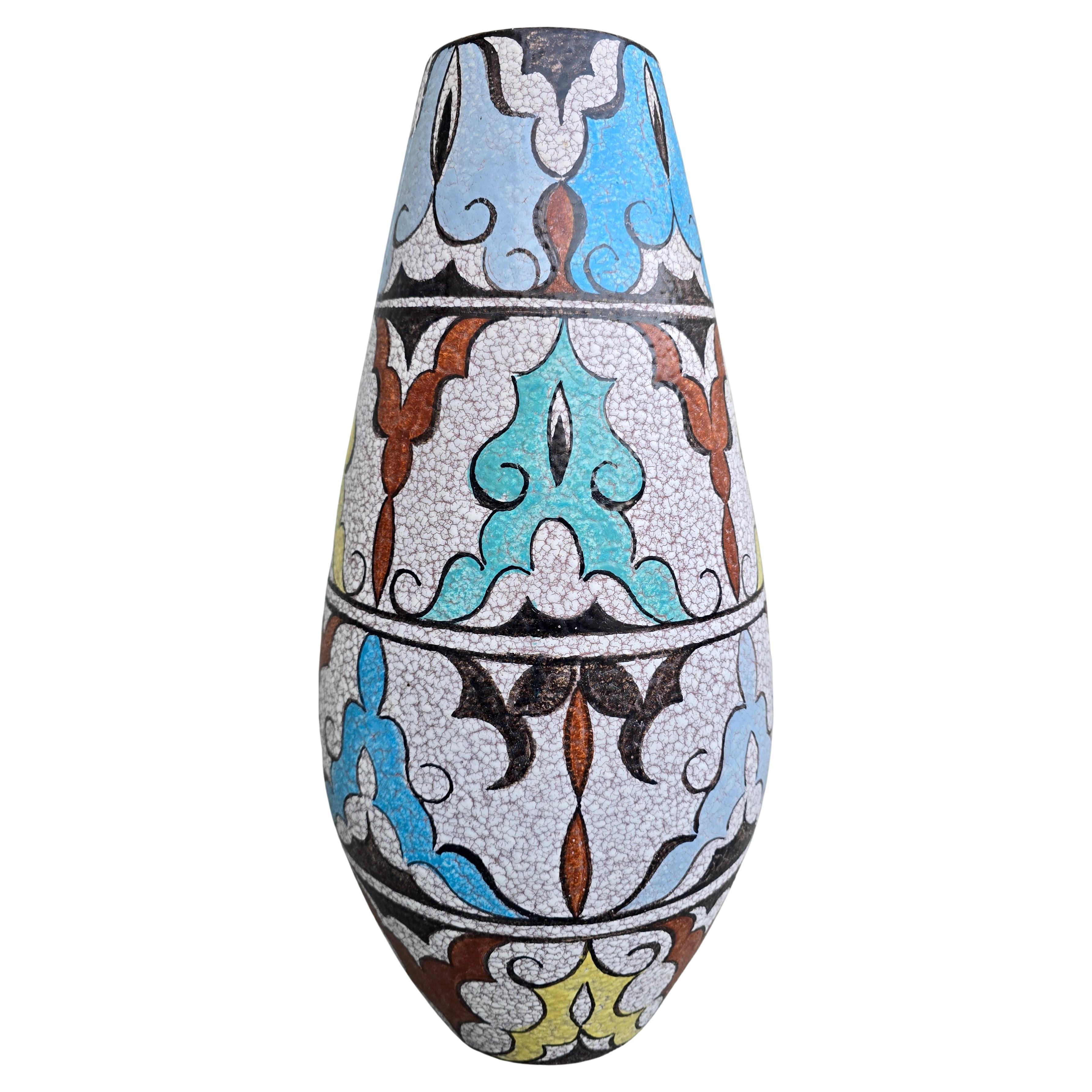 20ième siècle Grand vase en Studio Pottery allemand peint à la main par A. Becker pour Steuler, années 1950 en vente