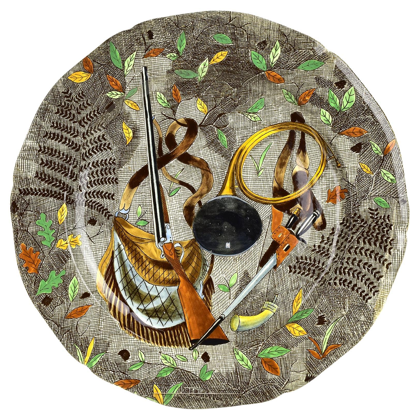 Large Hand-Painted Gien Rambouillet Hunting Theme Ceramic Serving Platter For Sale