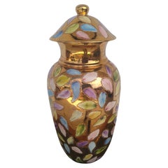 Vintage Large Hand painted Gold Ginger Jar Signed E.S.