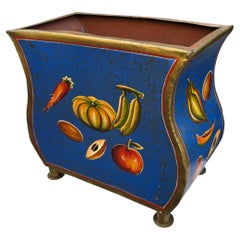 Large Hand-Painted Italian Tole Cachepot or Umbrella Stand with Fruit Decoration