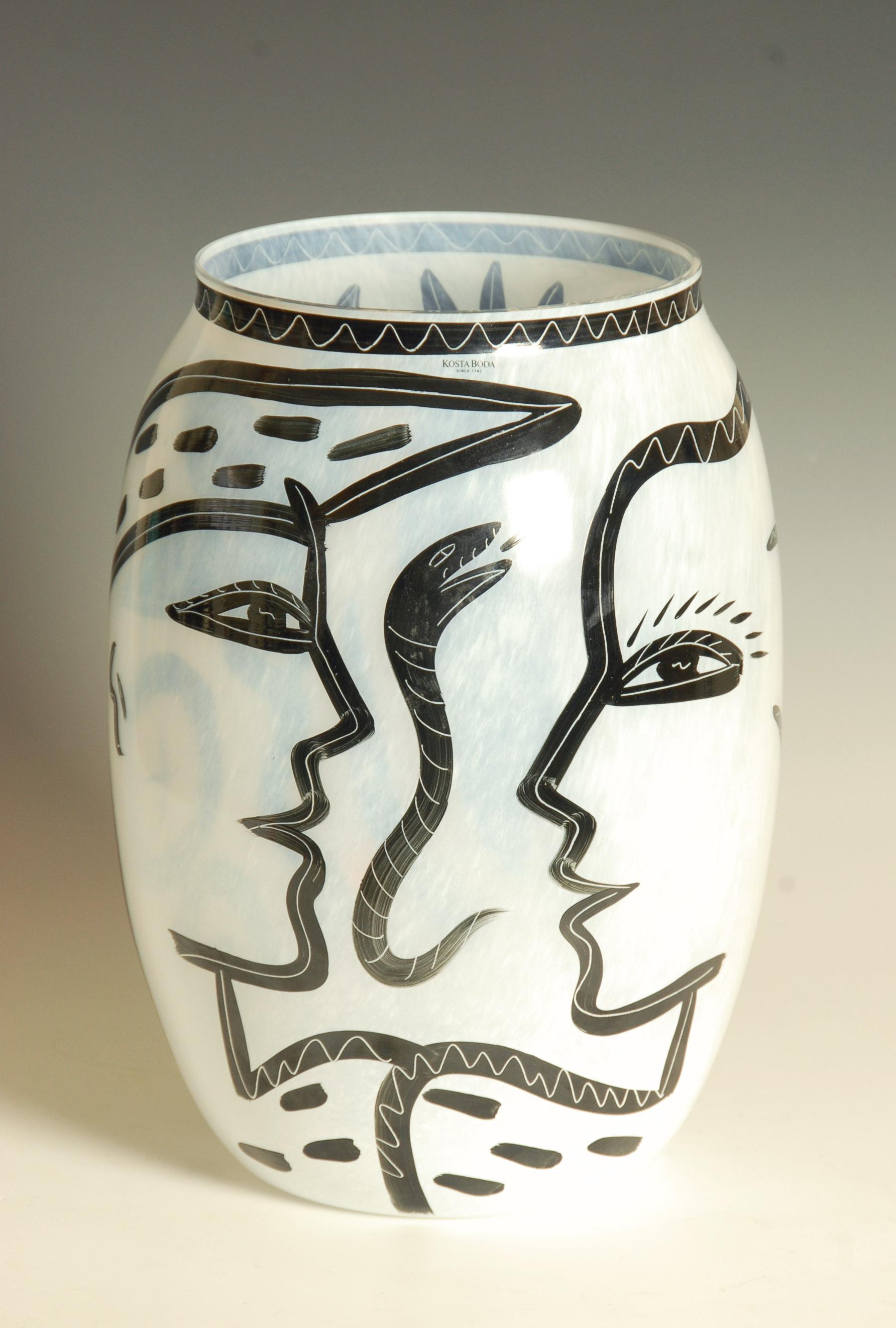 Large hand-painted Kosta Boda Caramba vase by Ulrica Hydman-Vallien.

Signed at side and also signed with number that is etched into the bottom of the vase.

Price includes free shipping.