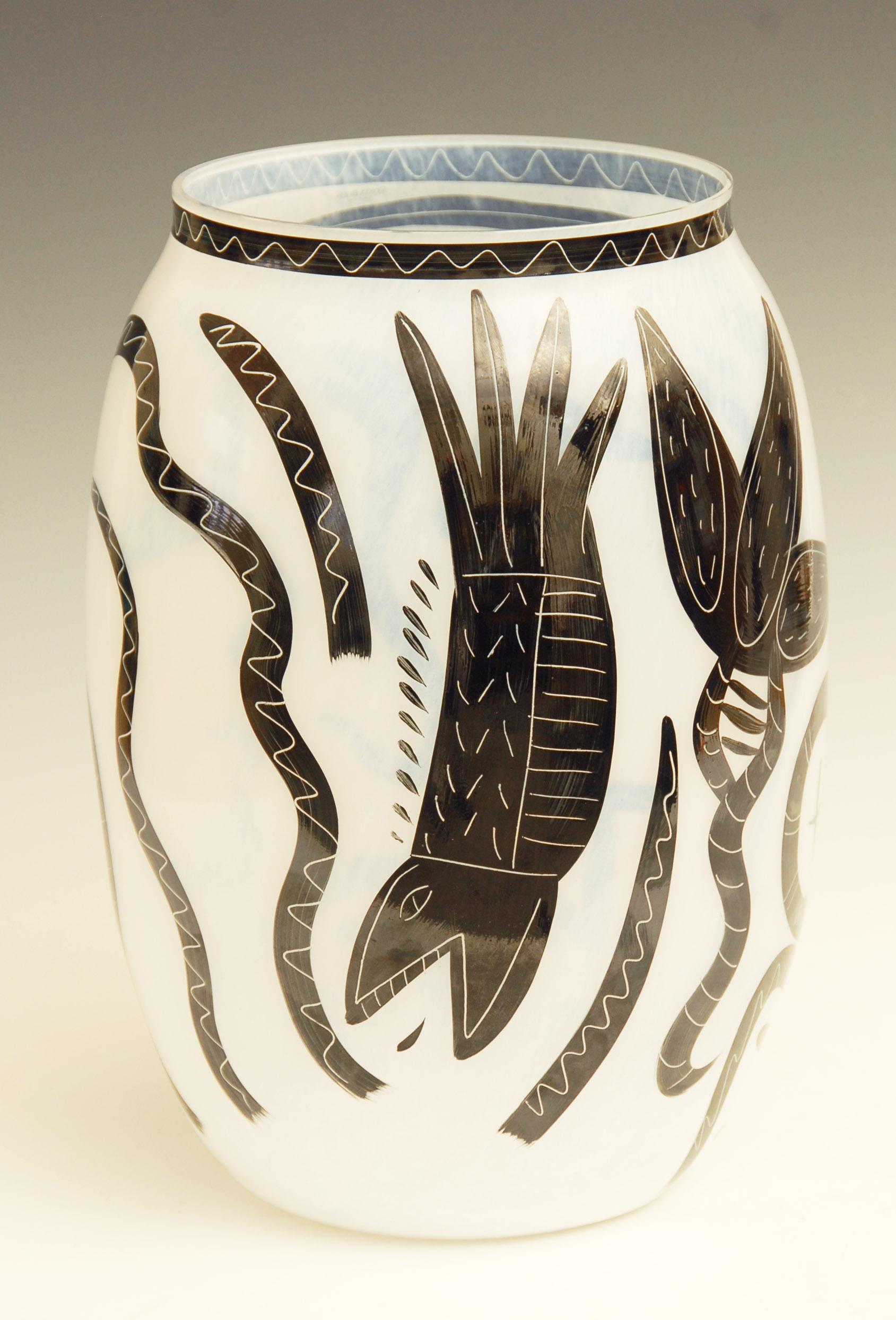 Mid-Century Modern Large Hand-Painted Kosta Boda Vase by Ulrica Hydman-Vallien