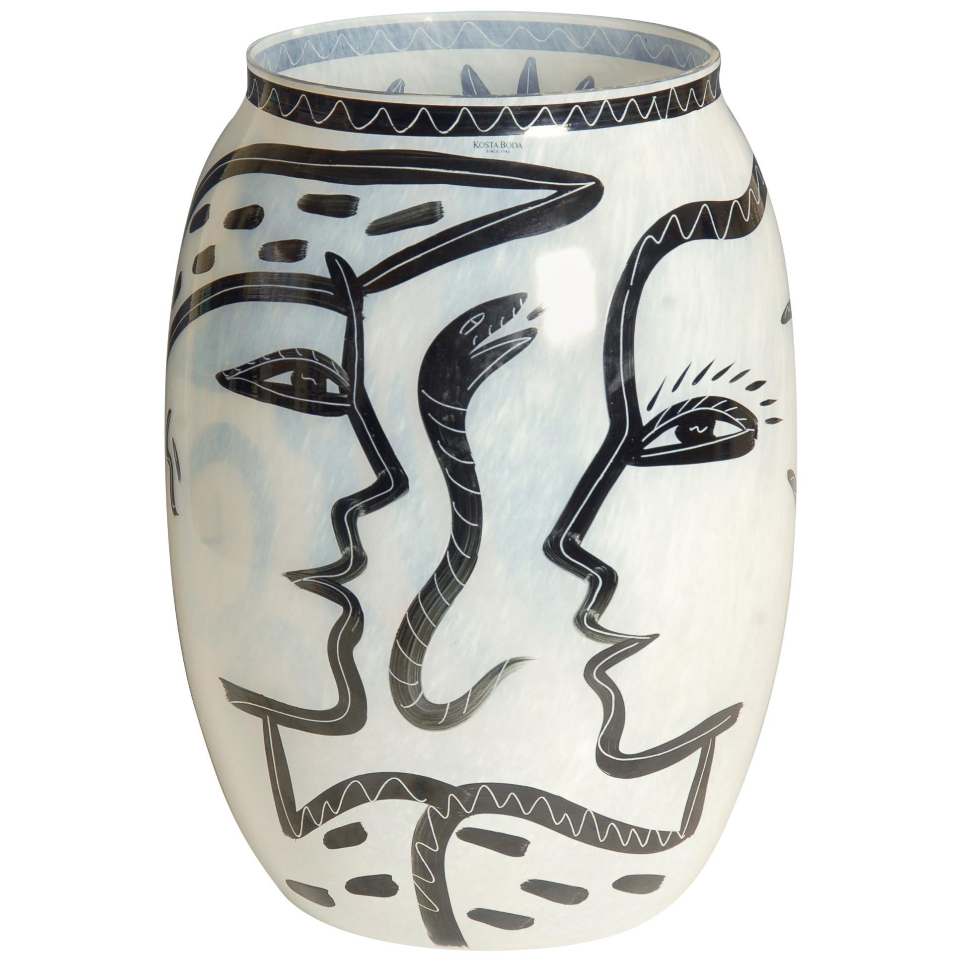 Large Hand-Painted Kosta Boda Vase by Ulrica Hydman-Vallien