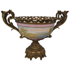 Large Hand Painted Porcelain French Style Centerpiece with Bronze