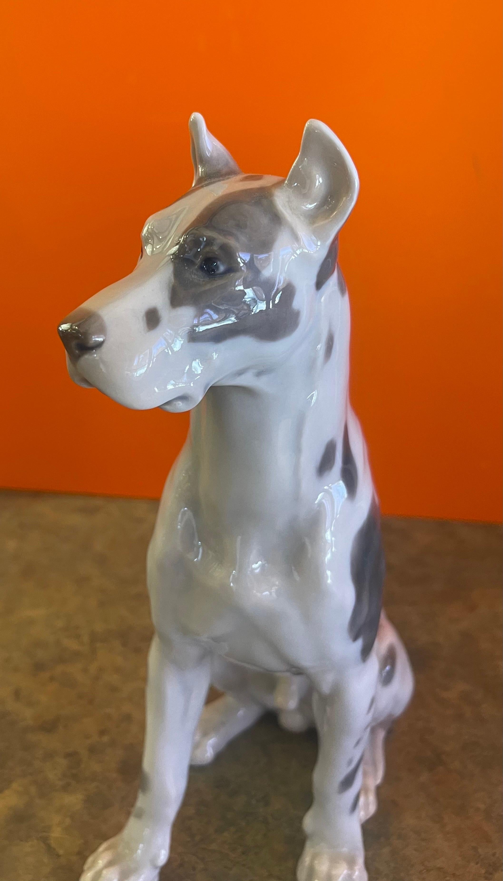Large Hand-Painted Porcelain Great Dane Sculpture by Bing & Grondahl For Sale 1